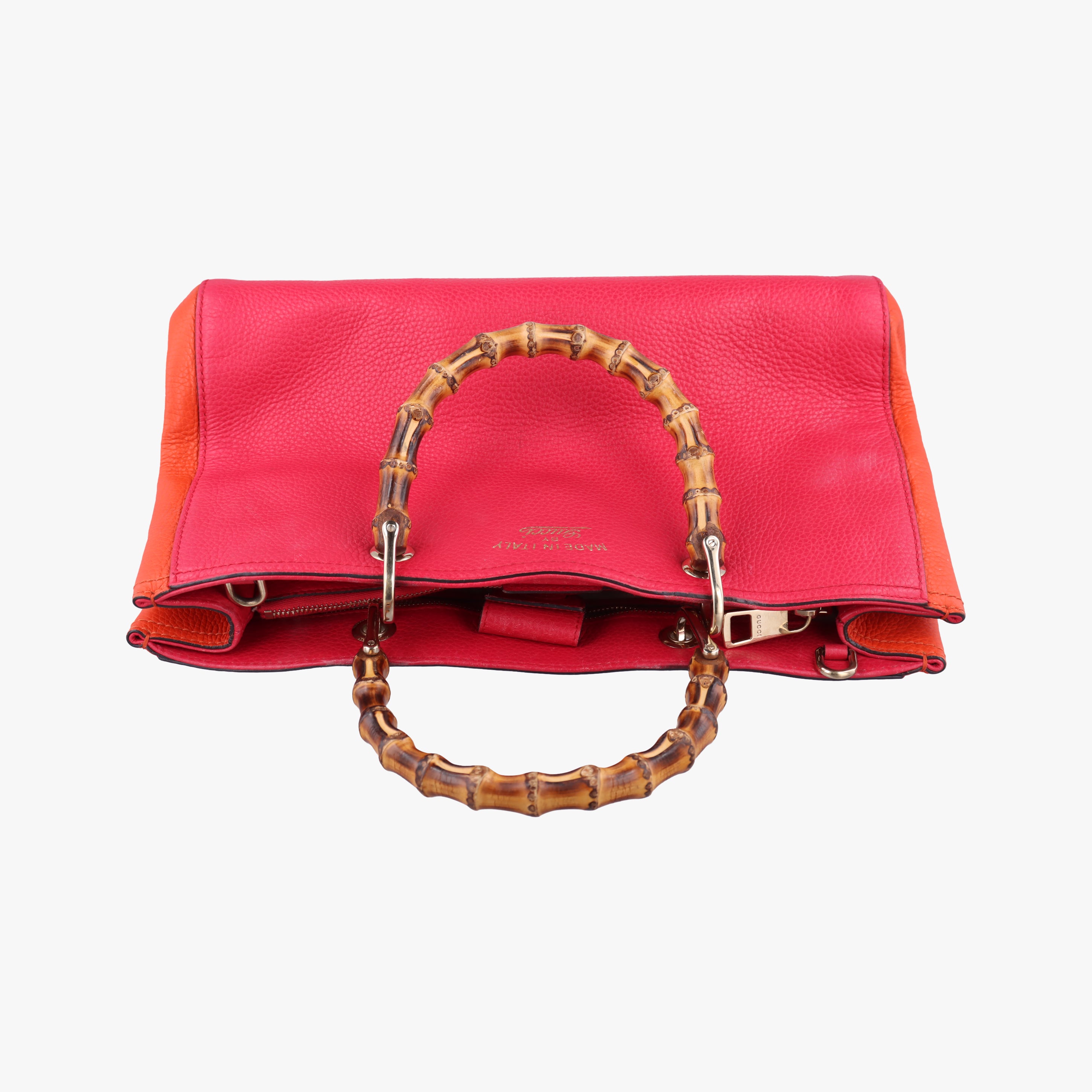 Pre-owned Gucci Bamboo Shopper Red x Orange Leather 323660 shoulderbag | stylenewstar