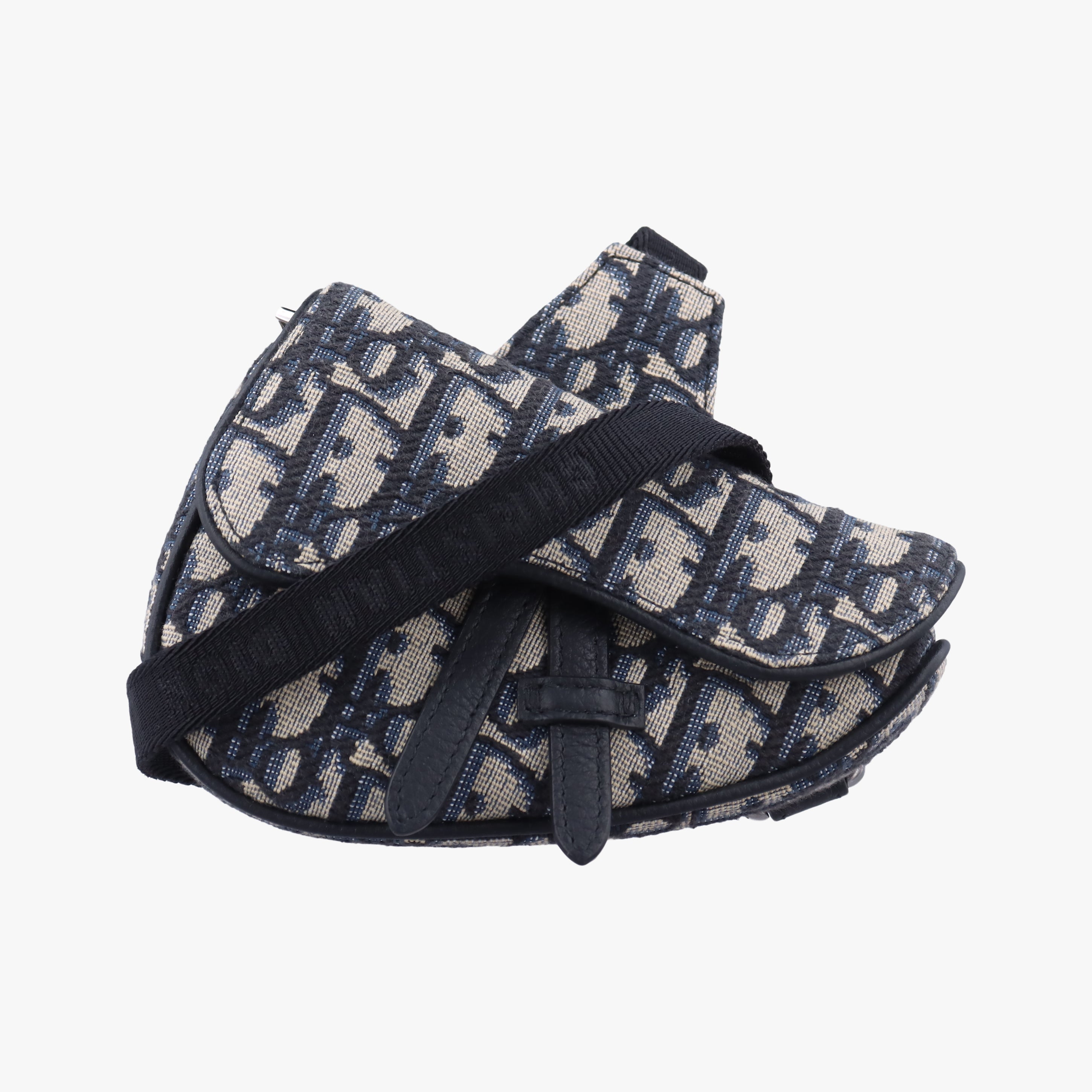 Pre-owned Christian Dior saddle Navy x Gray Jacquard  bum bag/waist bag | stylenewstar