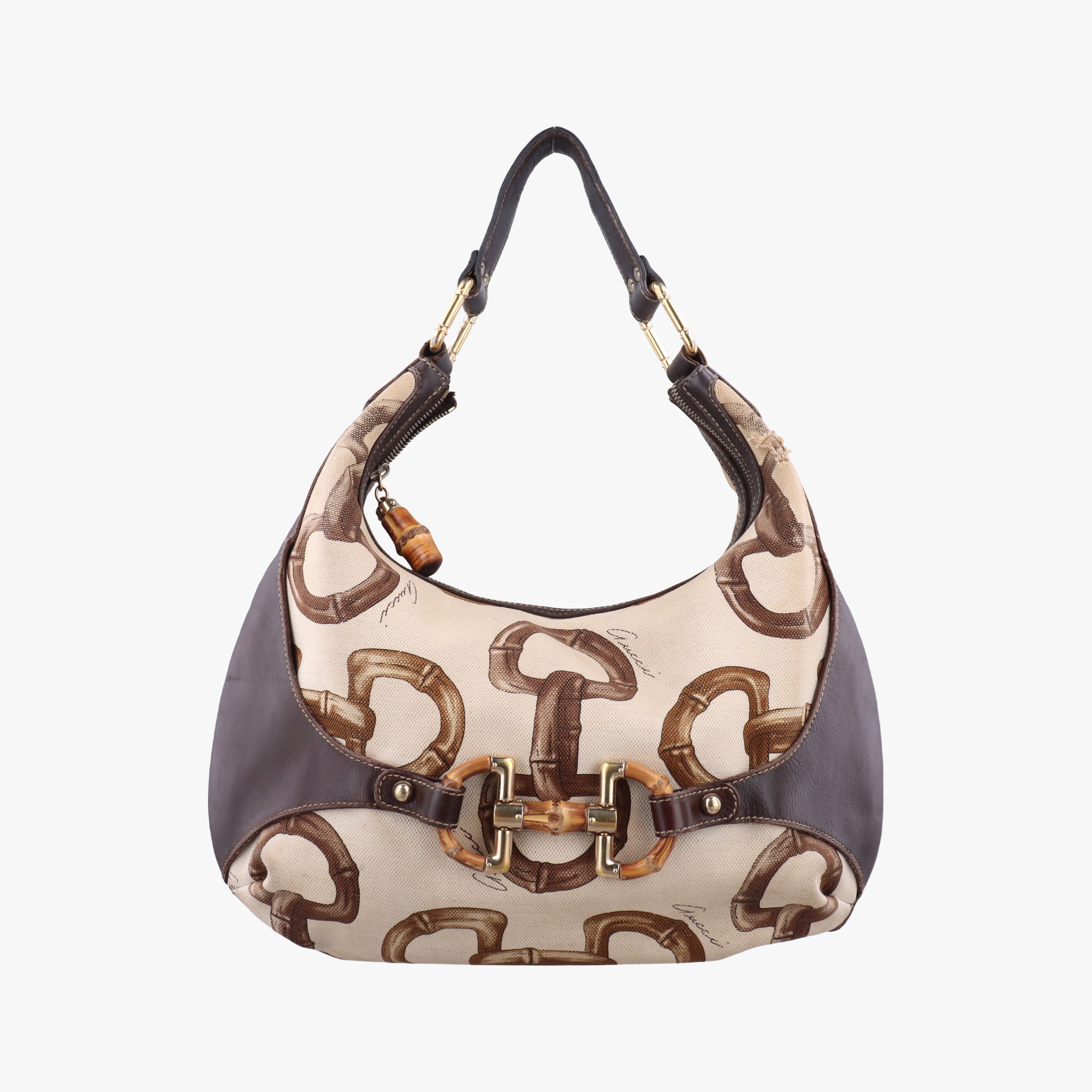 Pre-owned Gucci Horsebit Brown×beige×Multicolour Canvas 152468 shoulderbag | stylenewstar
