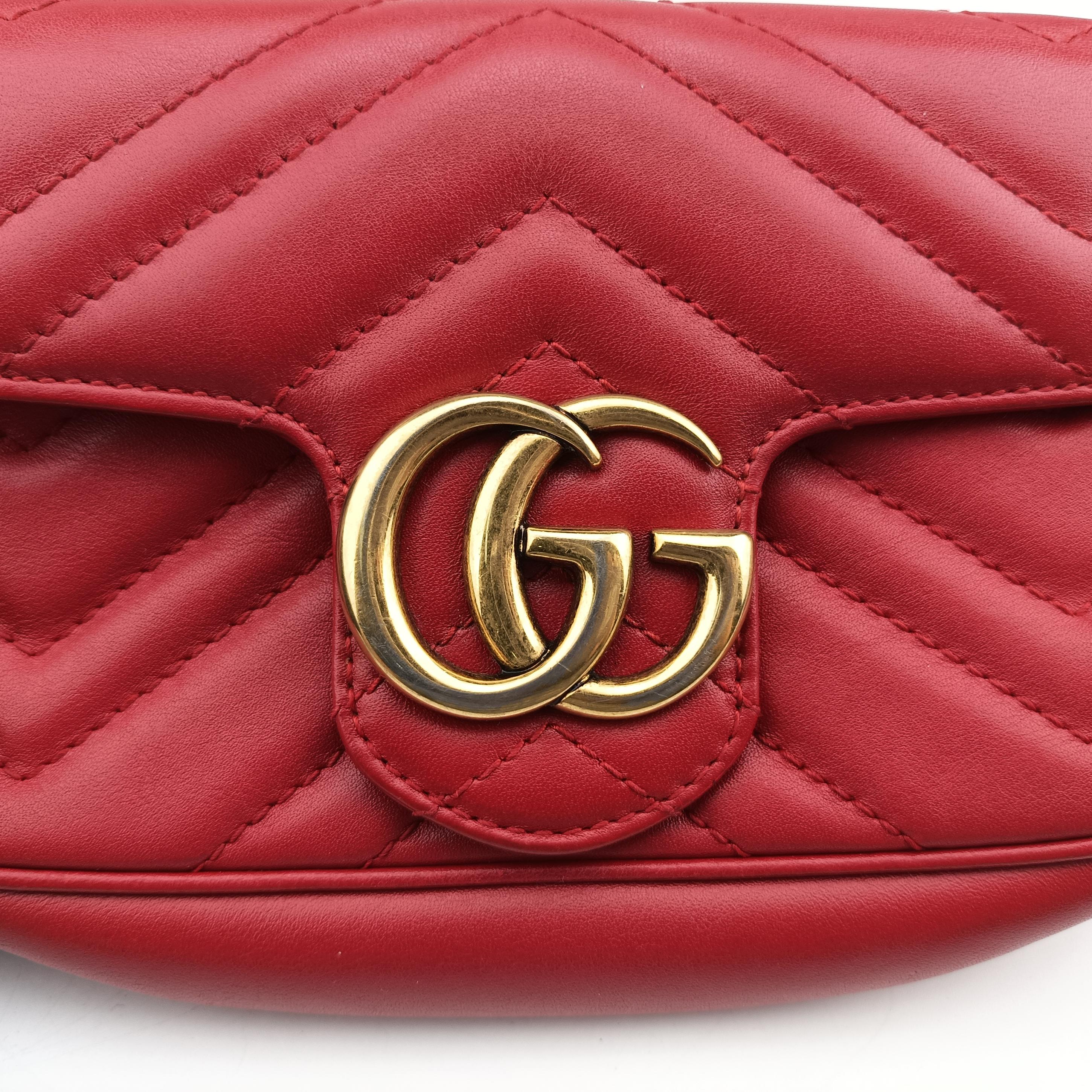 Pre-owned Gucci GG Marmont Red Leather 476433 shoulderbag | stylenewstar