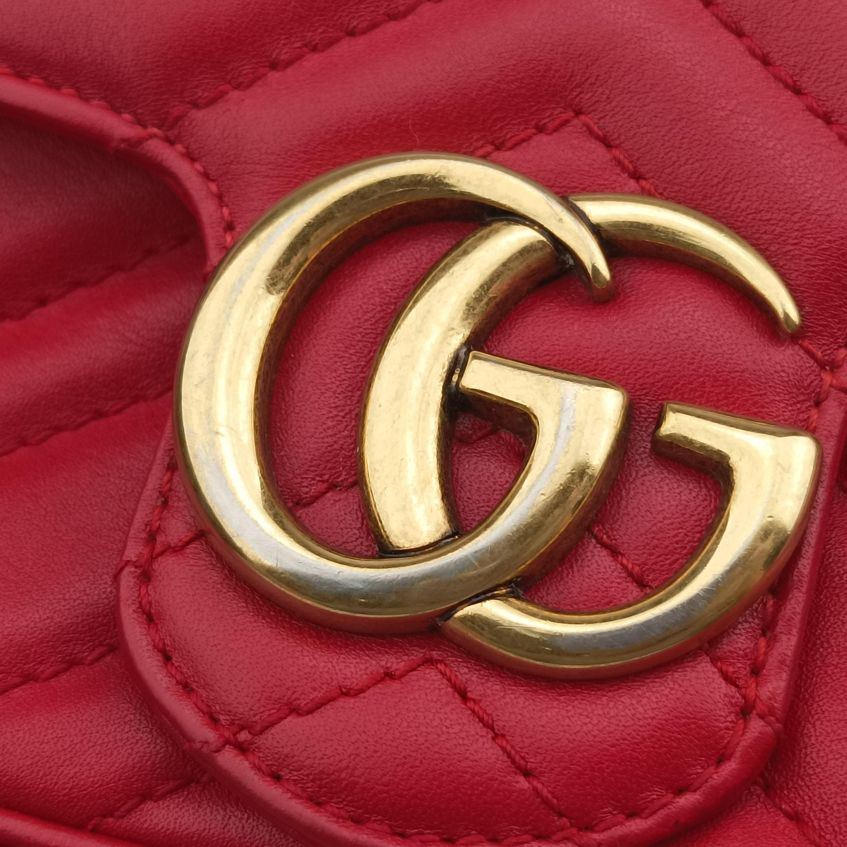 Pre-owned Gucci GG Marmont Red Leather 476433 shoulderbag | stylenewstar