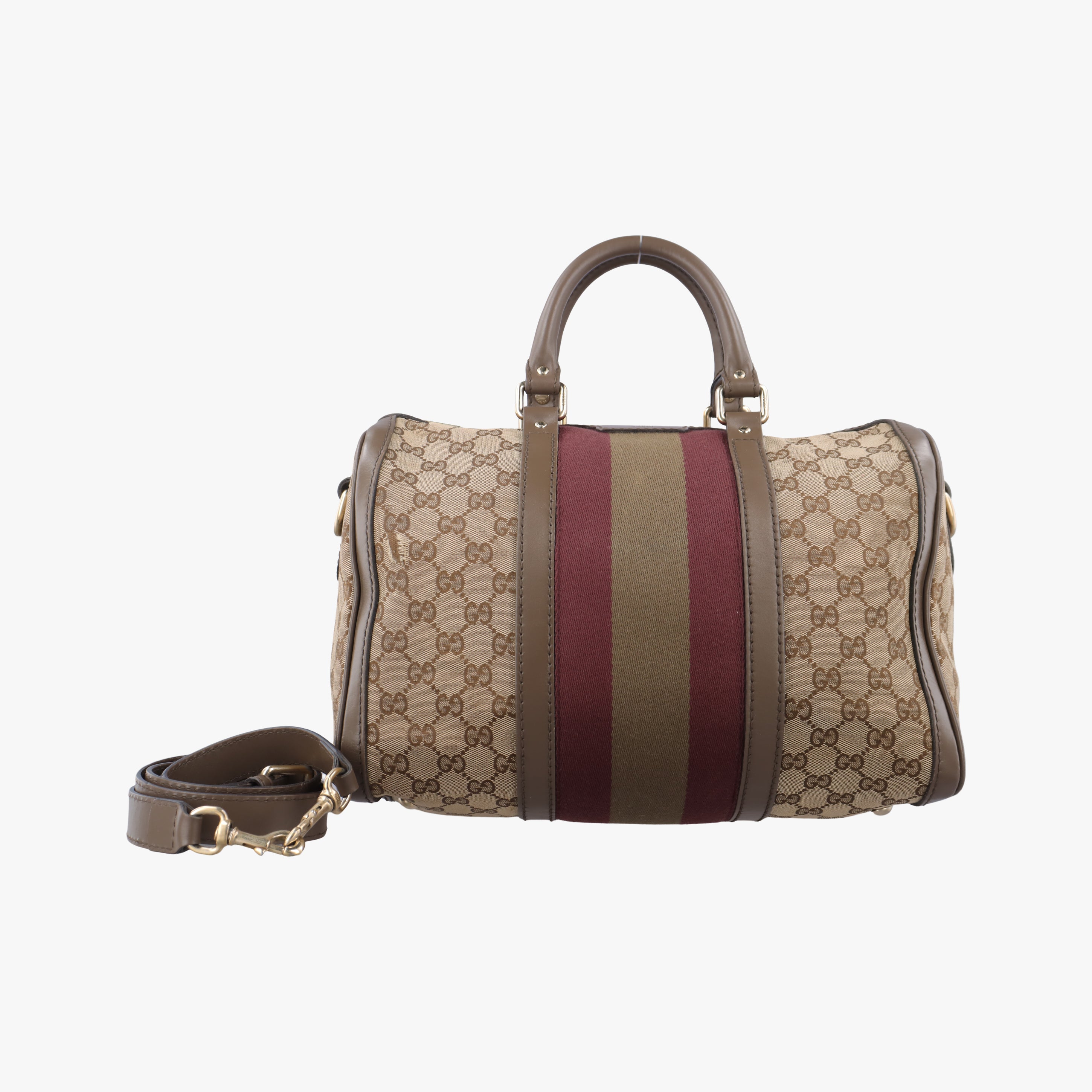 Vintage Gucci Sherry Line Beige x red x Brown canvas x leather 247205 shoulderbag | stylenewstar