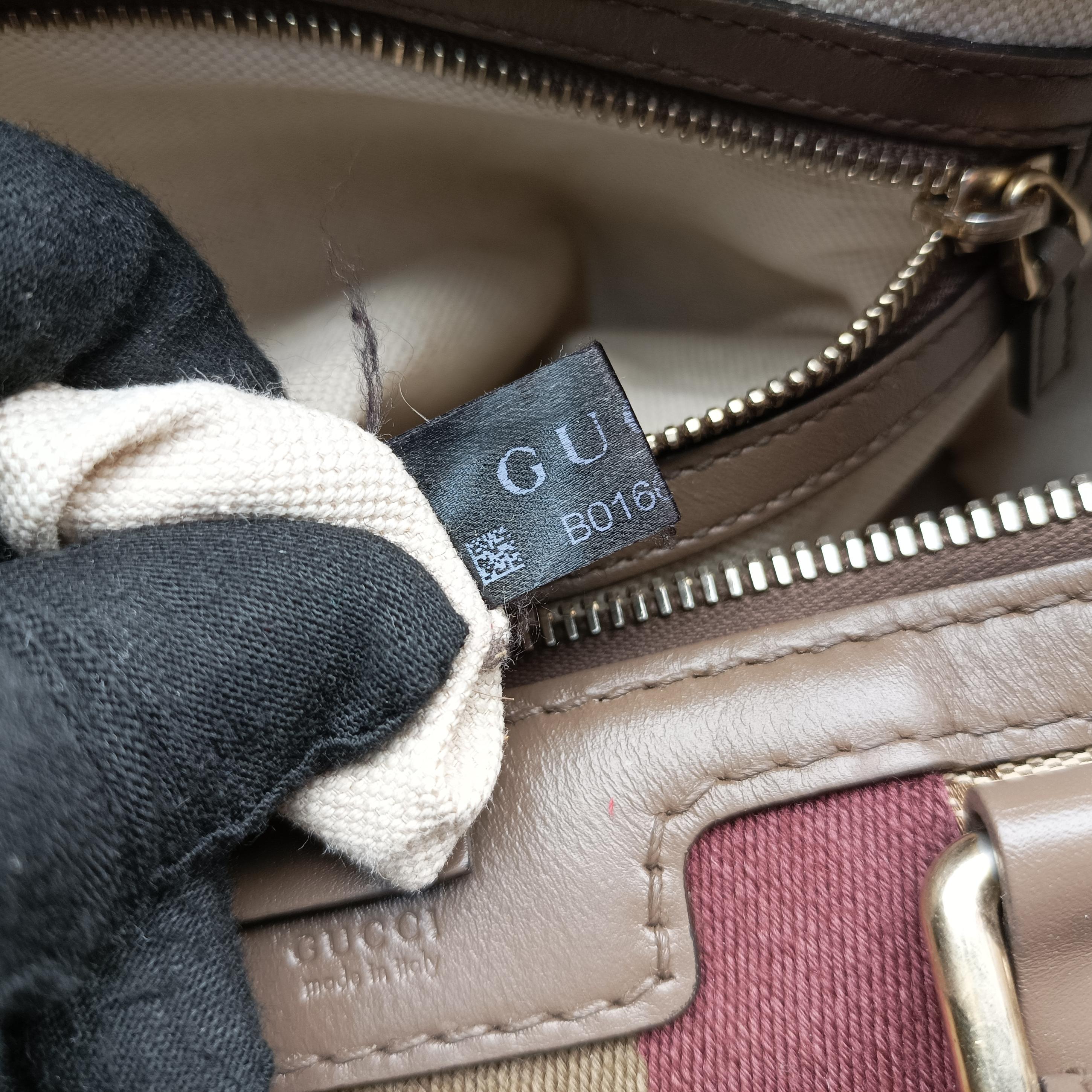 Vintage Gucci Sherry Line Beige x red x Brown canvas x leather 247205 shoulderbag | stylenewstar