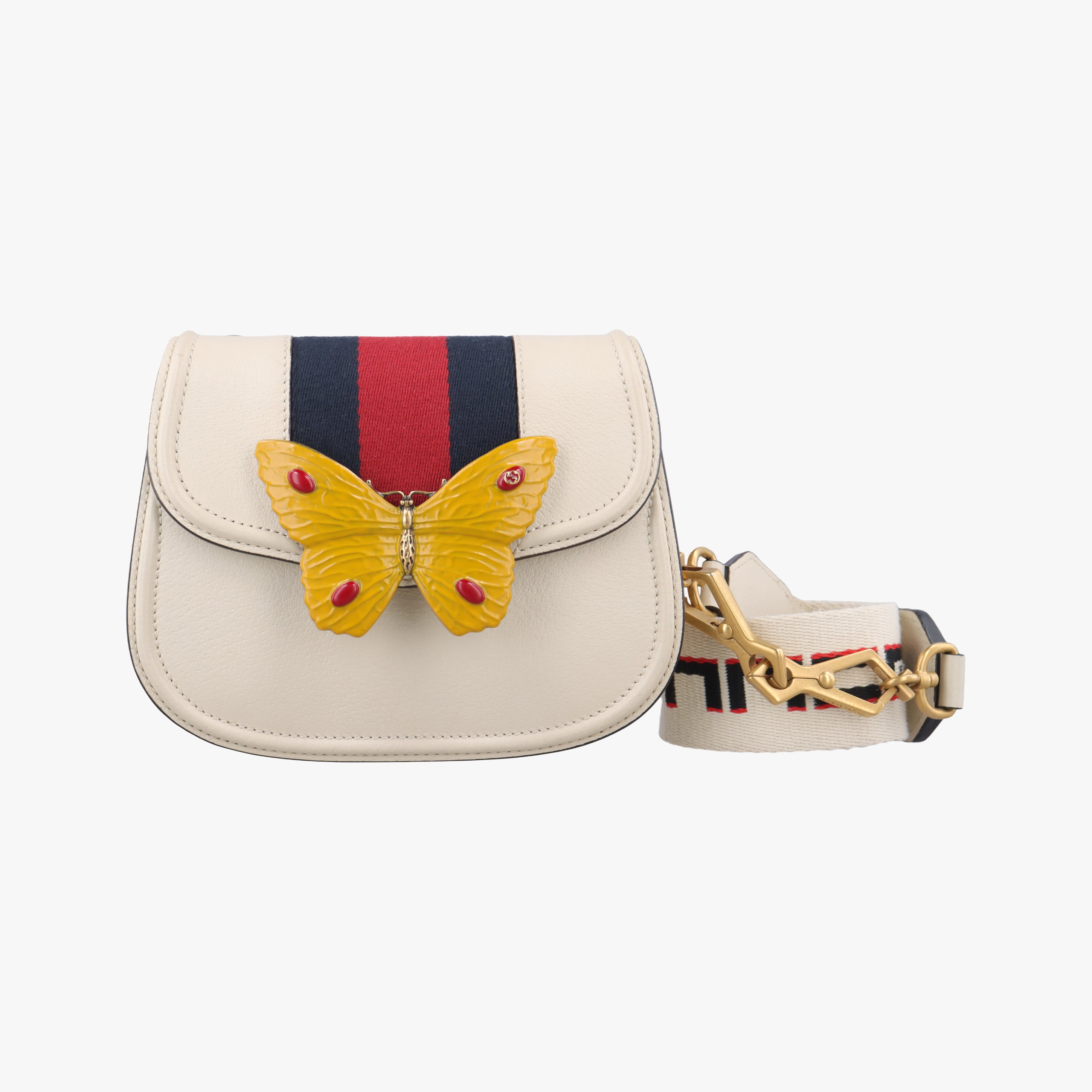 Pre-owned Gucci Web Stripe Butterfly Totem White×multicolor Leather 505388 shoulderbag | stylenewstar