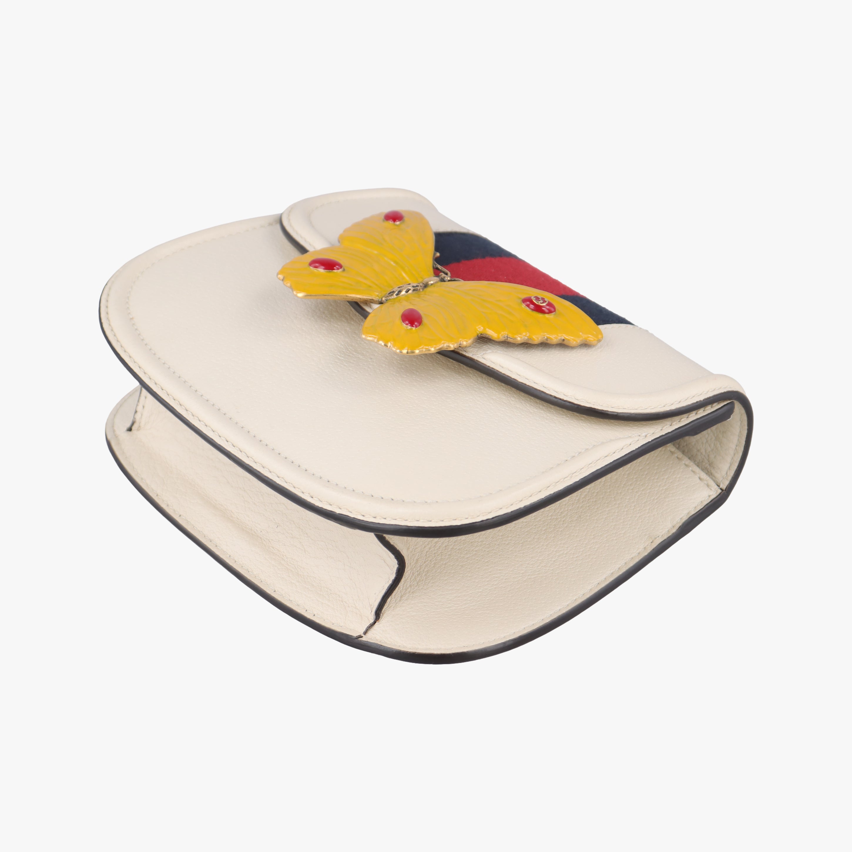 Pre-owned Gucci Web Stripe Butterfly Totem White×multicolor Leather 505388 shoulderbag | stylenewstar