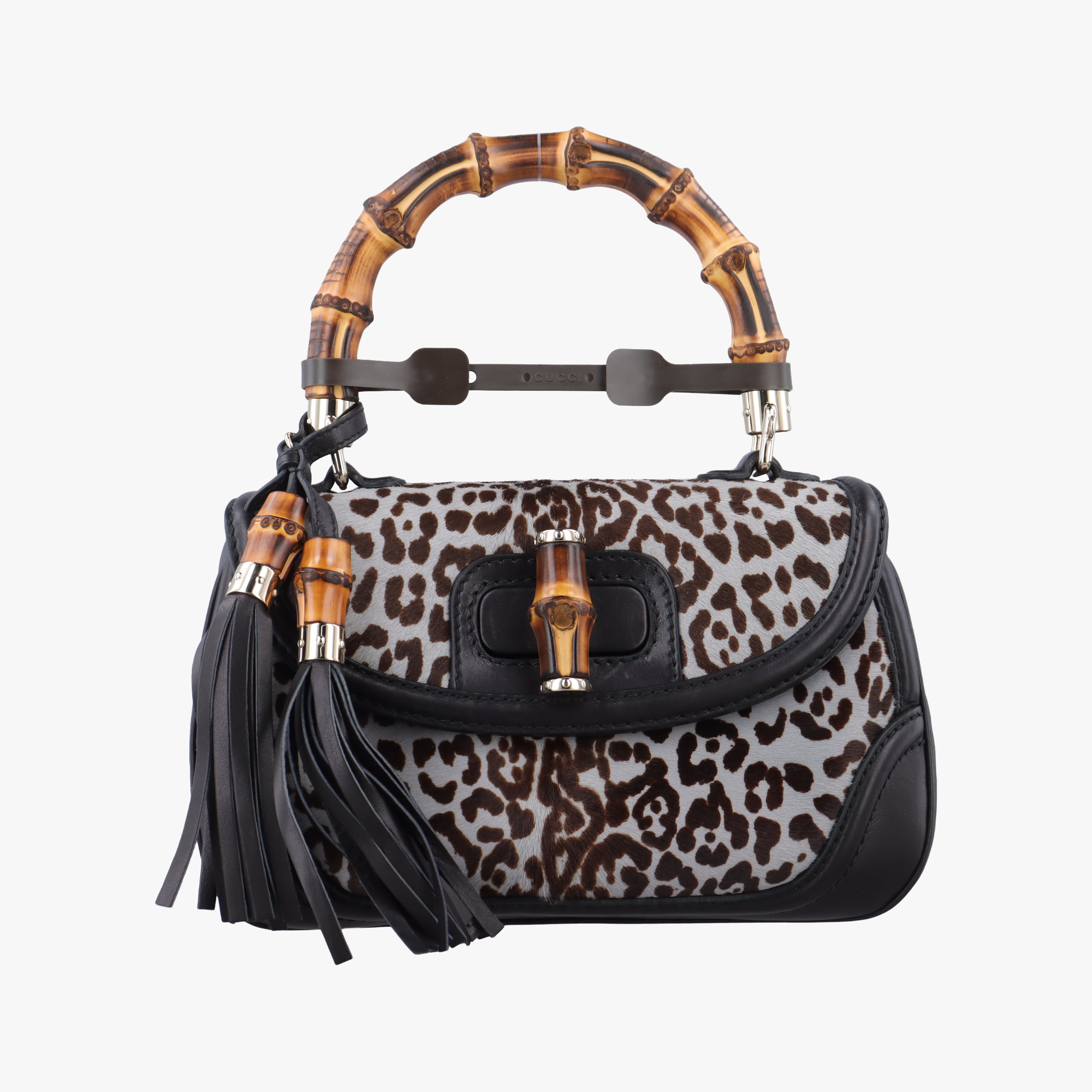 Pre-owned Gucci New Bamboo Black×Multicolour ponyhair×Leather 240242 shoulderbag | stylenewstar