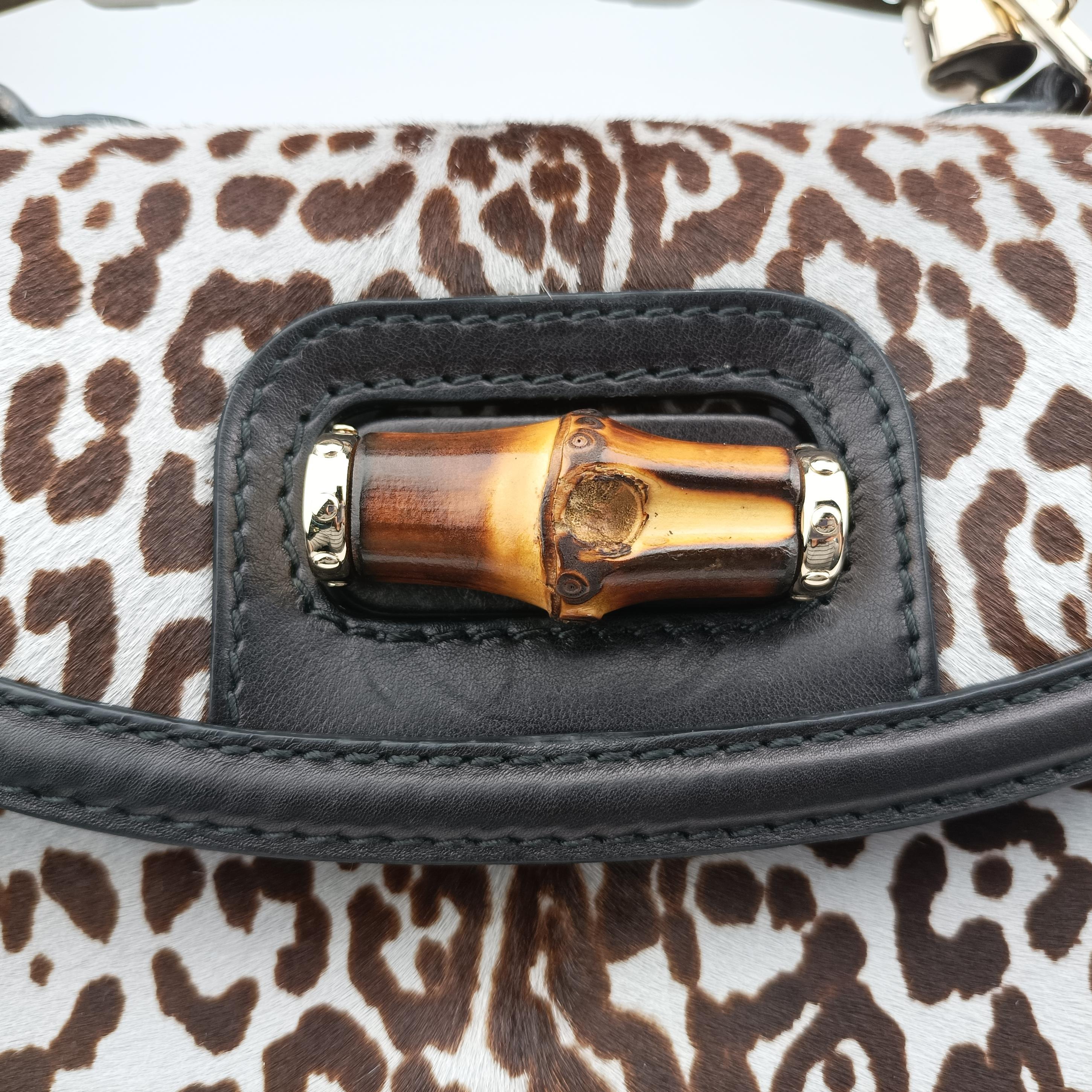 Pre-owned Gucci New Bamboo Black×Multicolour ponyhair×Leather 240242 shoulderbag | stylenewstar