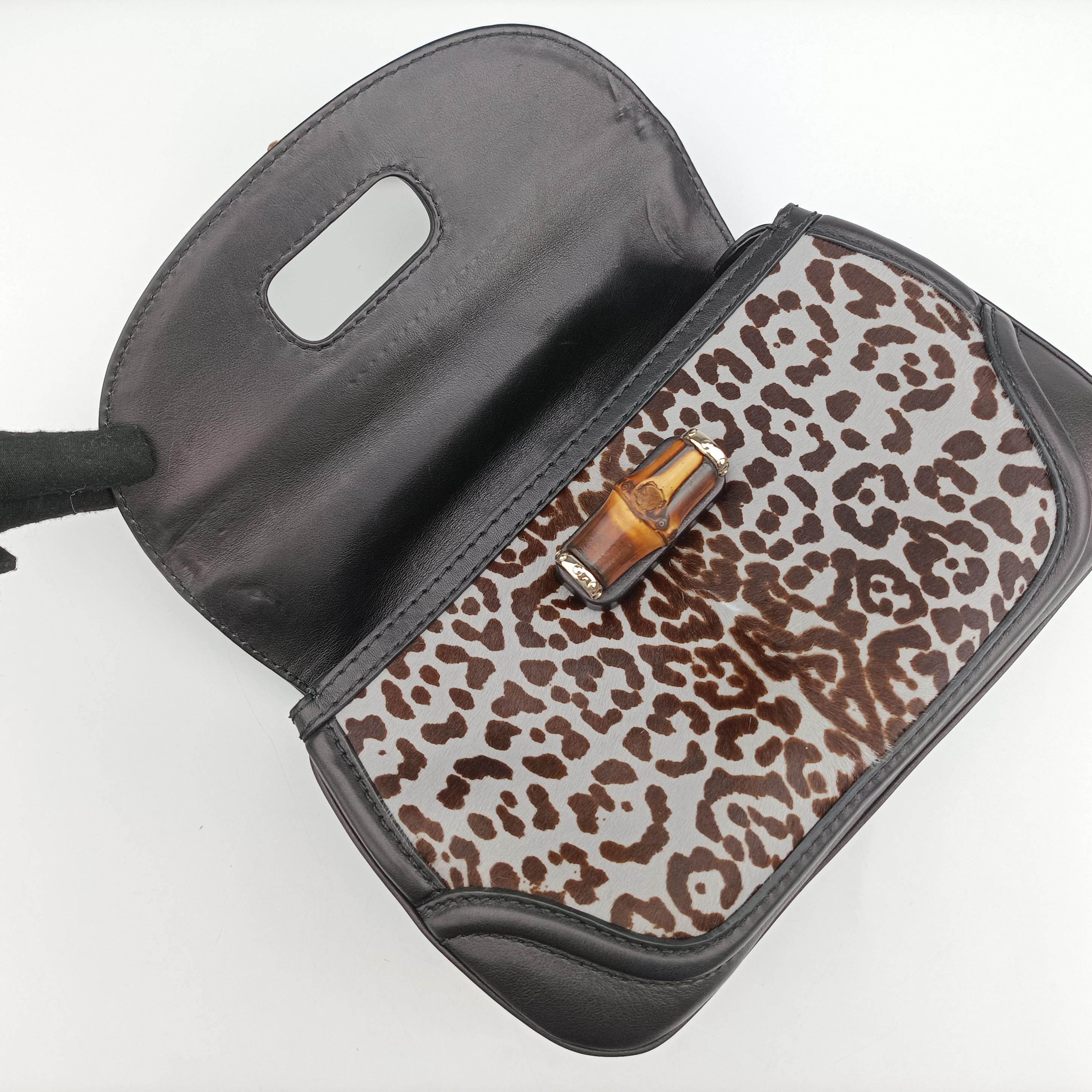 Pre-owned Gucci New Bamboo Black×Multicolour ponyhair×Leather 240242 shoulderbag | stylenewstar