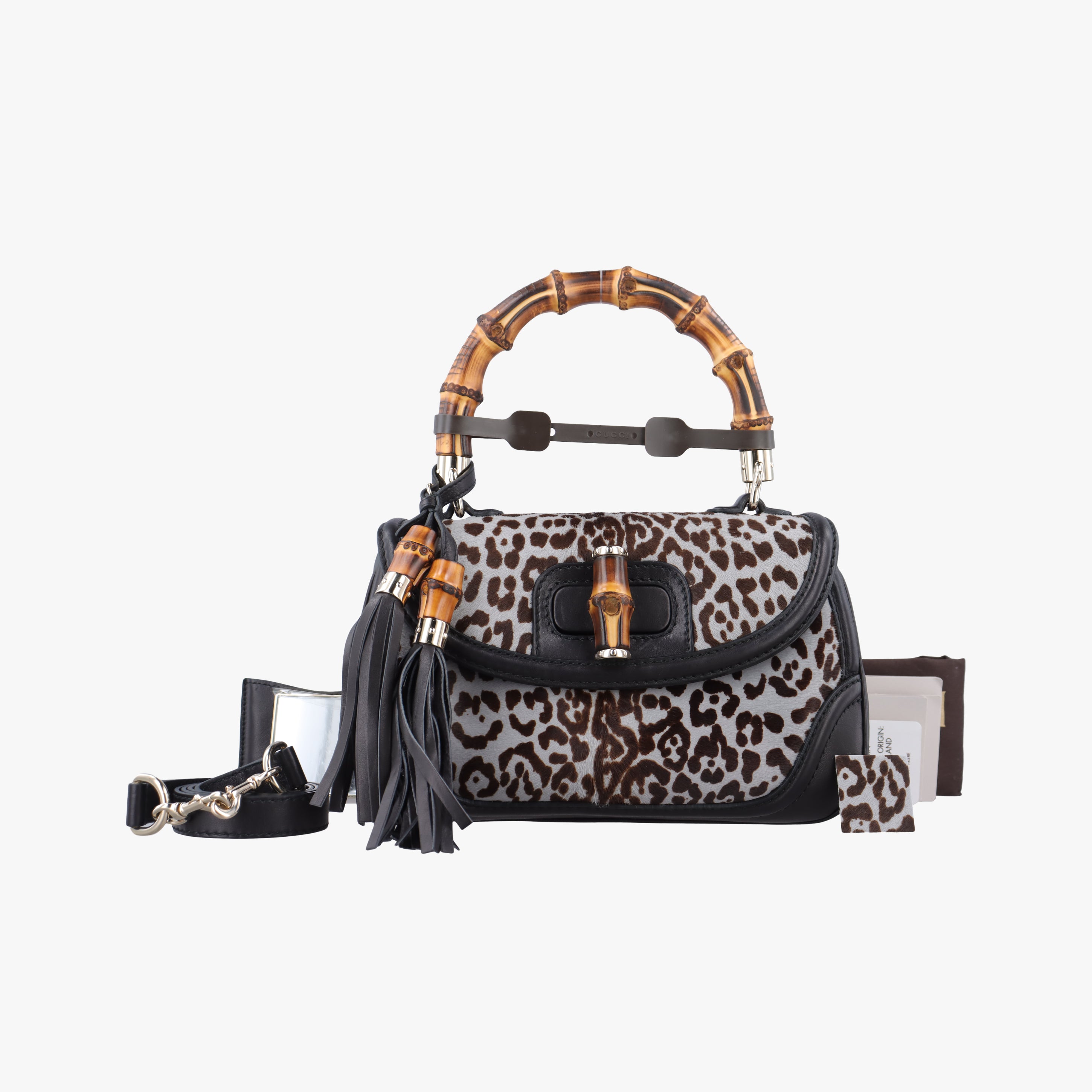 Pre-owned Gucci New Bamboo Black×Multicolour ponyhair×Leather 240242 shoulderbag | stylenewstar