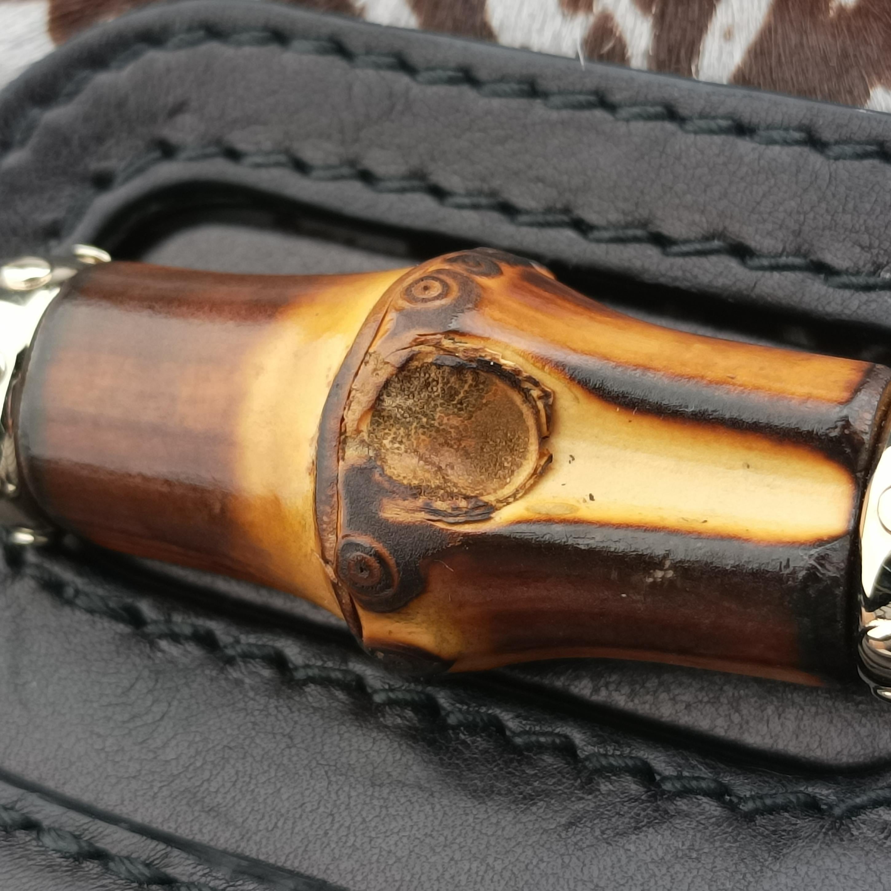 Pre-owned Gucci New Bamboo Black×Multicolour ponyhair×Leather 240242 shoulderbag | stylenewstar