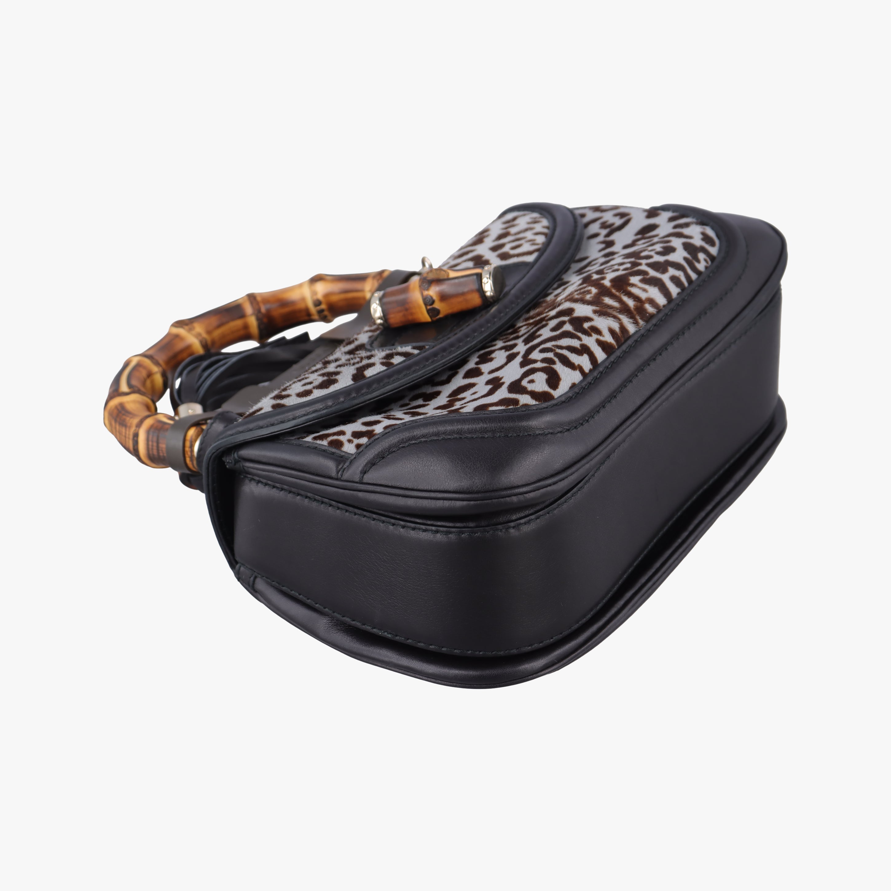 Pre-owned Gucci New Bamboo Black×Multicolour ponyhair×Leather 240242 shoulderbag | stylenewstar