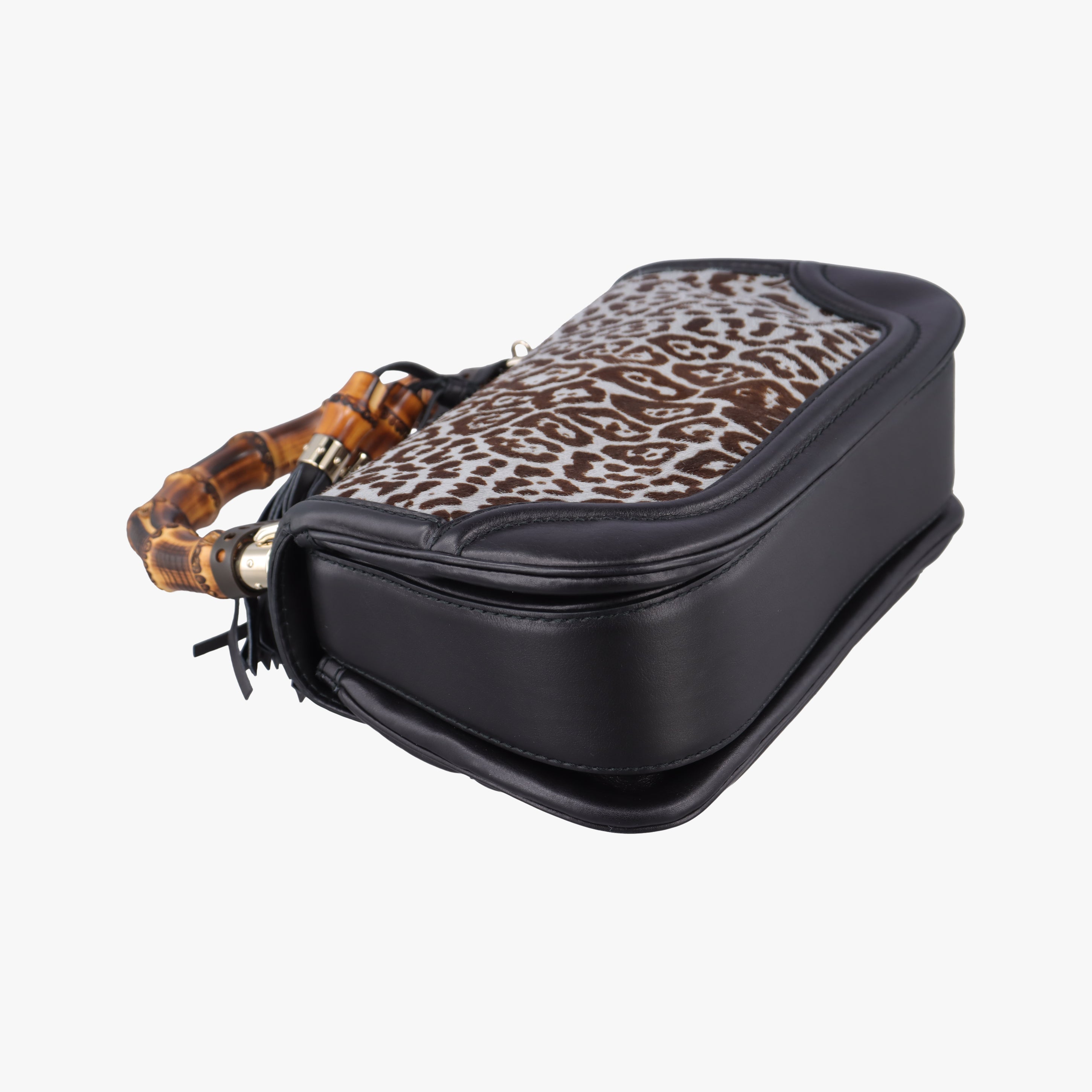 Pre-owned Gucci New Bamboo Black×Multicolour ponyhair×Leather 240242 shoulderbag | stylenewstar