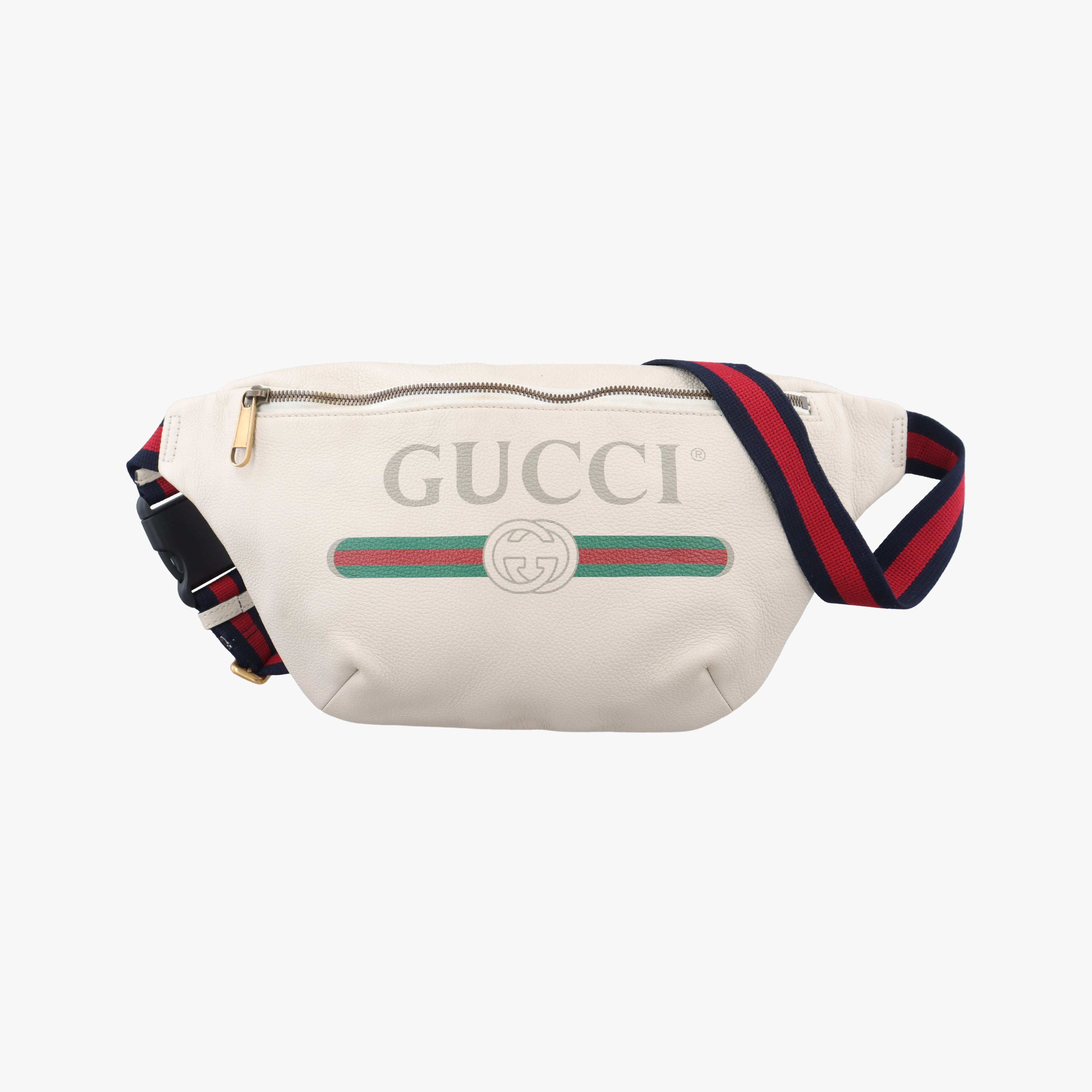 Pre-owned Gucci Gucci Print White Leather 530412 bum bag/waist bag | stylenewstar