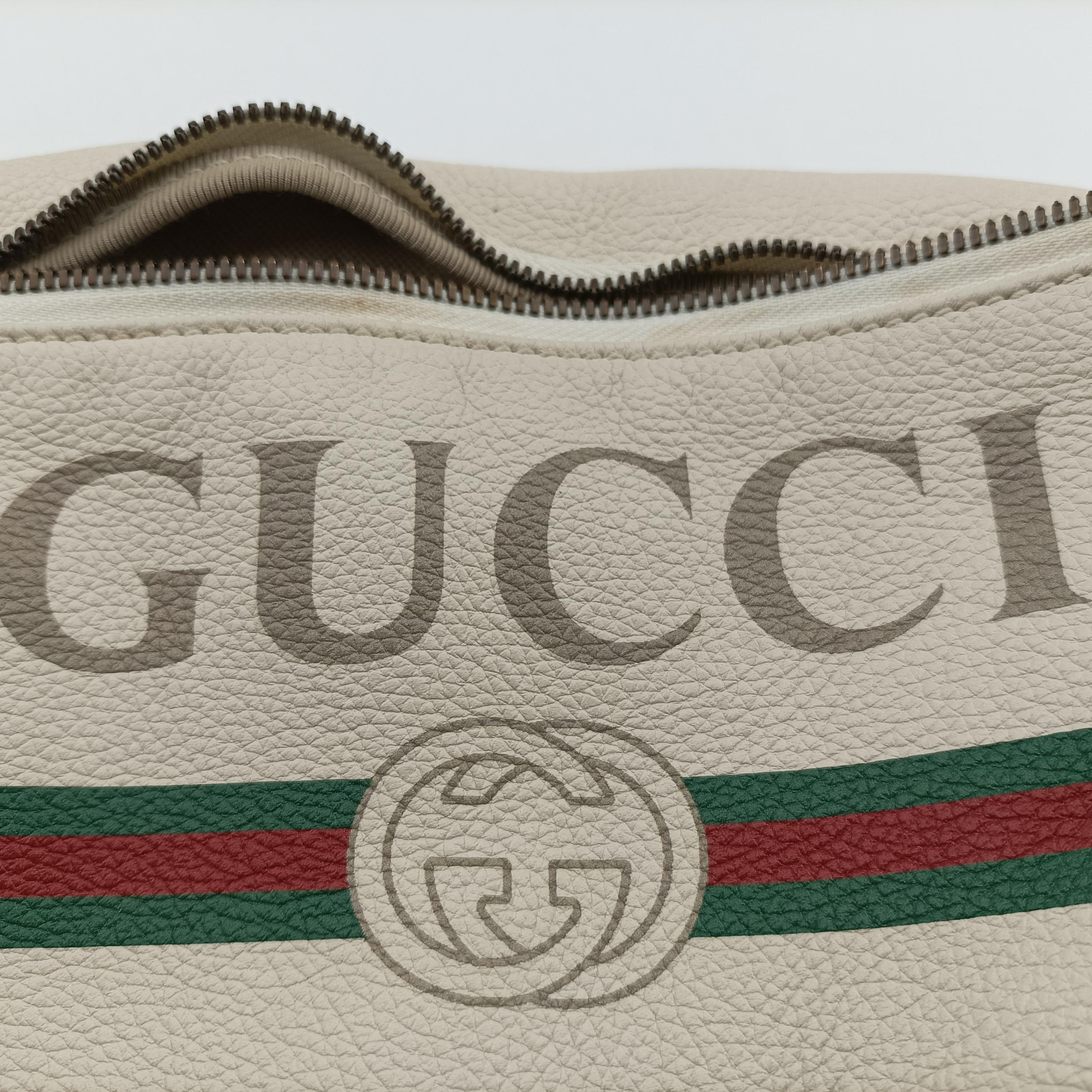 Pre-owned Gucci Gucci Print White Leather 530412 bum bag/waist bag | stylenewstar