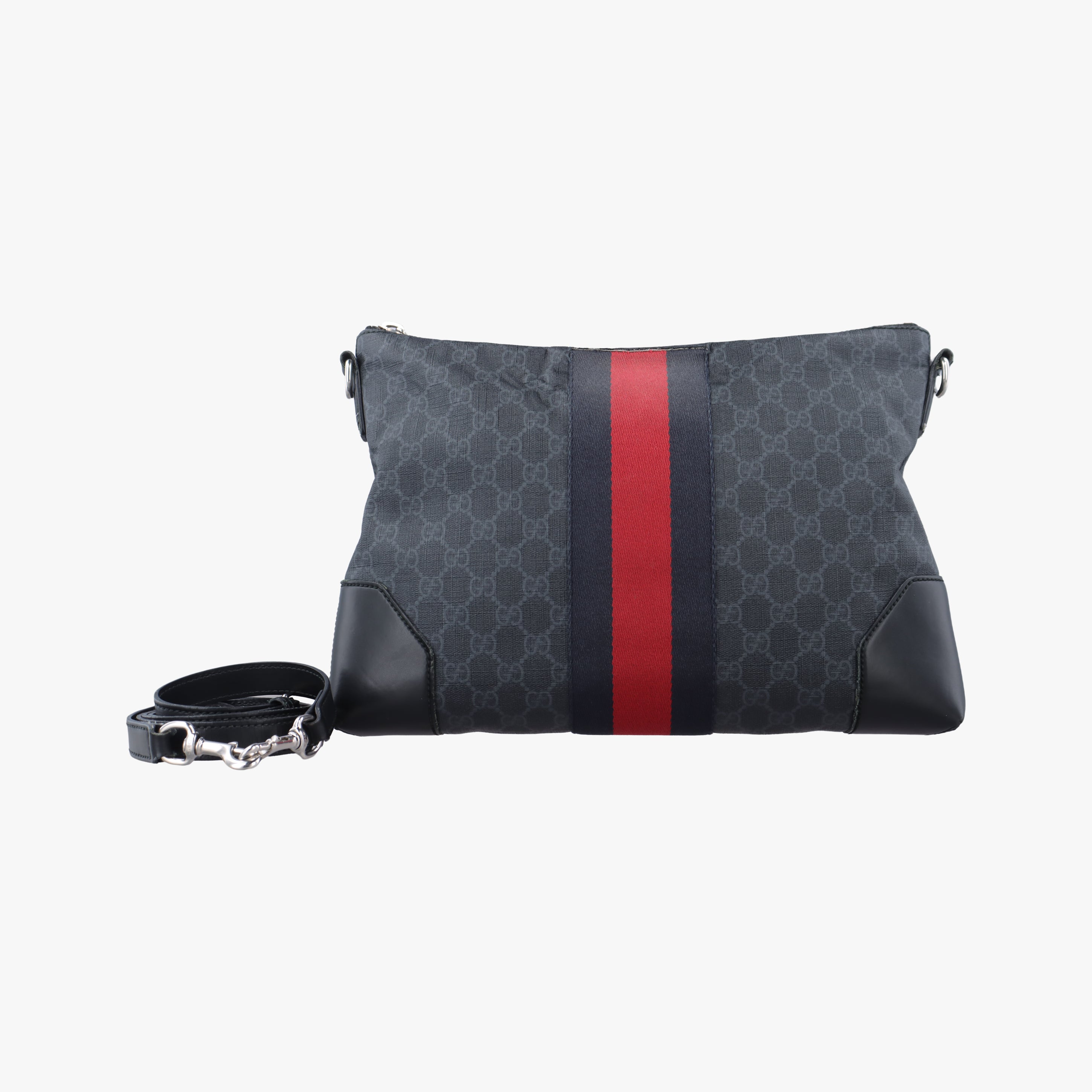 Pre-owned Gucci GG Supreme Shelley Messenger Black×red PVC coated canvas x leather 474139 shoulderbag | stylenewstar