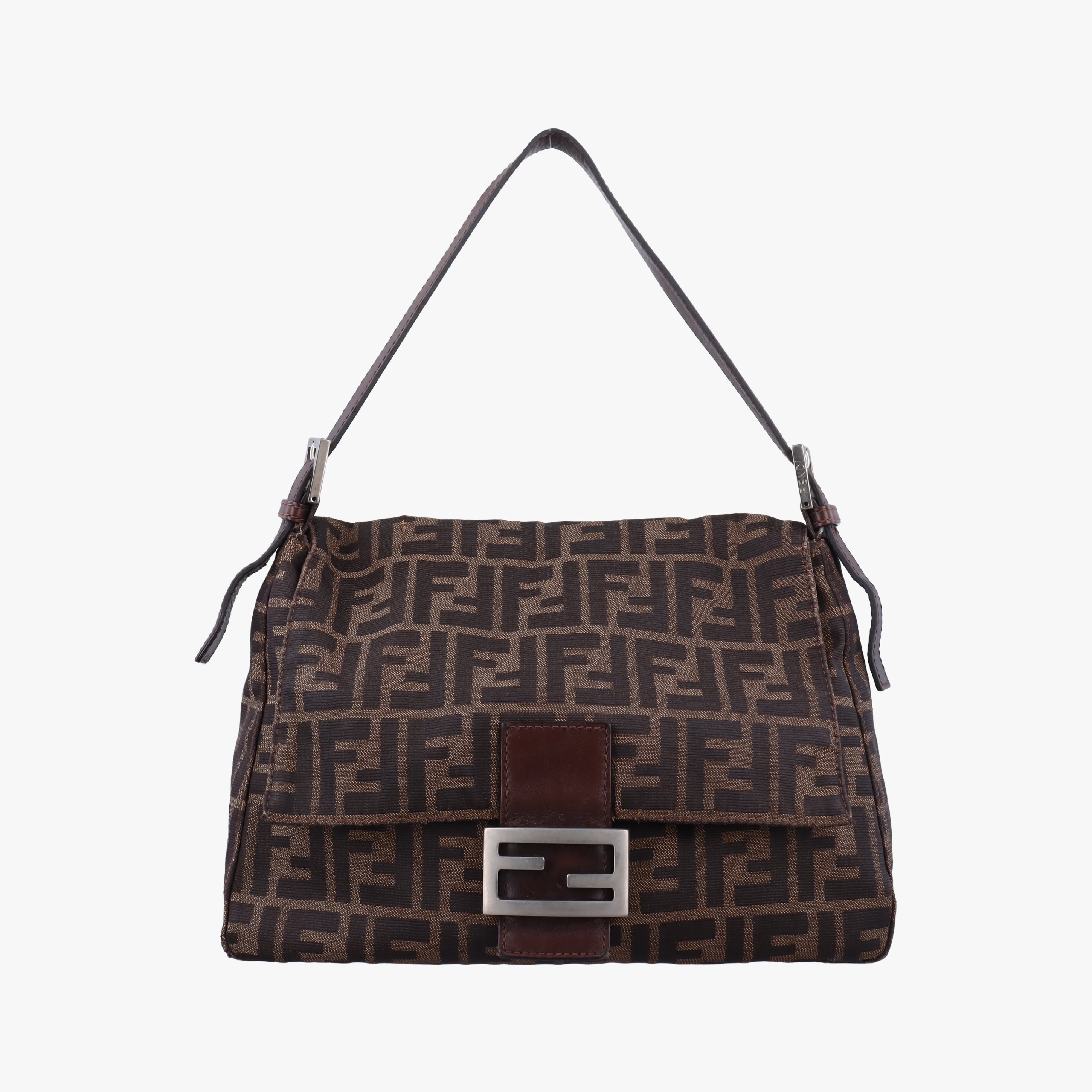Pre-owned Fendi Mamma Baguette Brown Jacquard  shoulderbag | stylenewstar