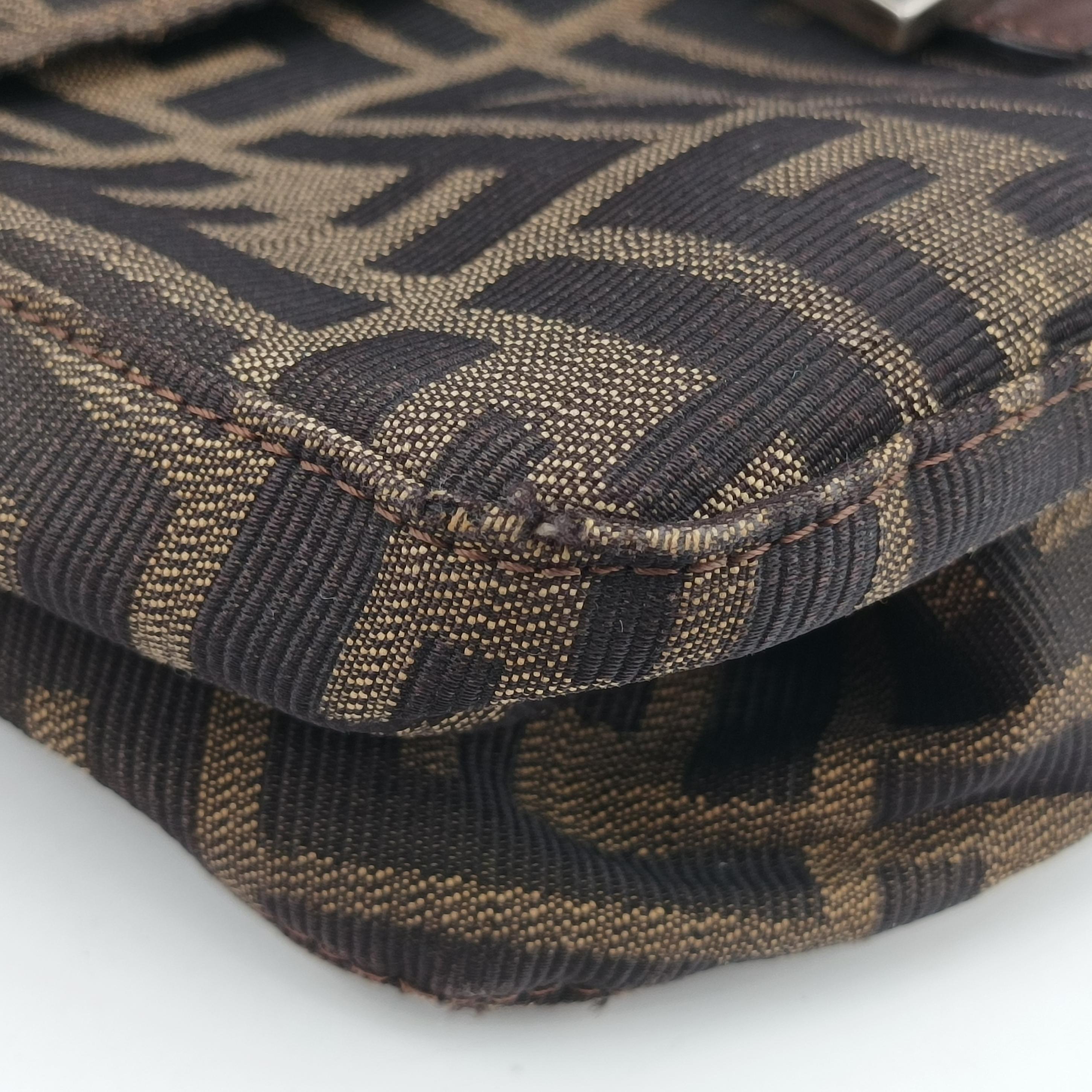 Pre-owned Fendi Mamma Baguette Brown Jacquard  shoulderbag | stylenewstar