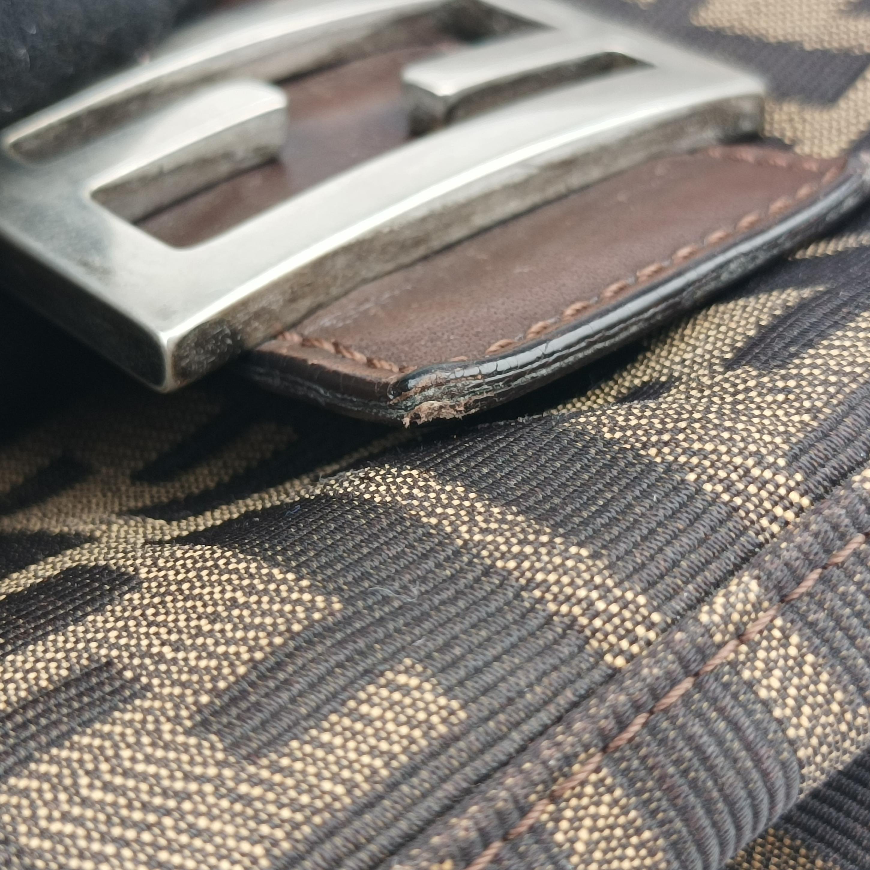 Pre-owned Fendi Mamma Baguette Brown Jacquard  shoulderbag | stylenewstar