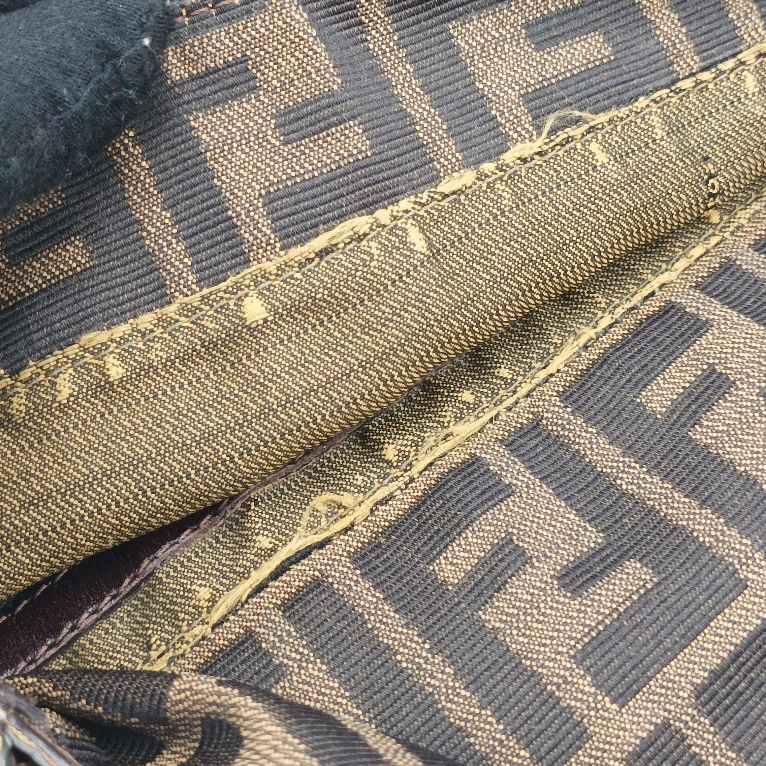 Pre-owned Fendi Mamma Baguette Brown Jacquard  shoulderbag | stylenewstar