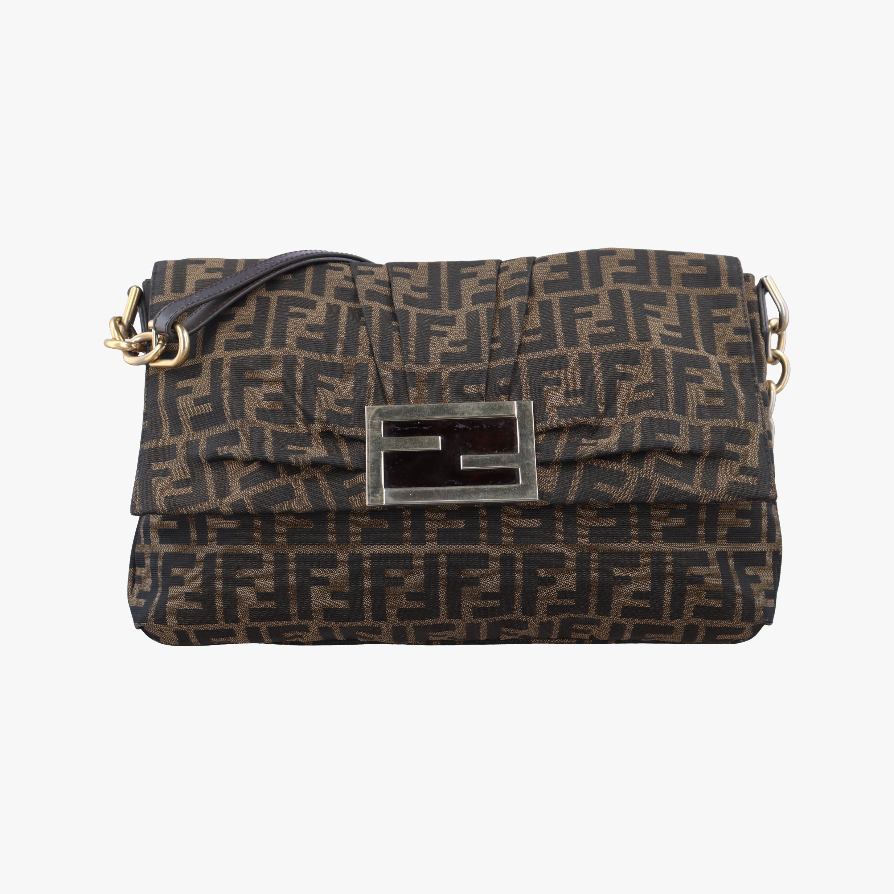 Pre-owned Fendi Mia Flap Brown Jacquard 8BT163 shoulderbag | stylenewstar