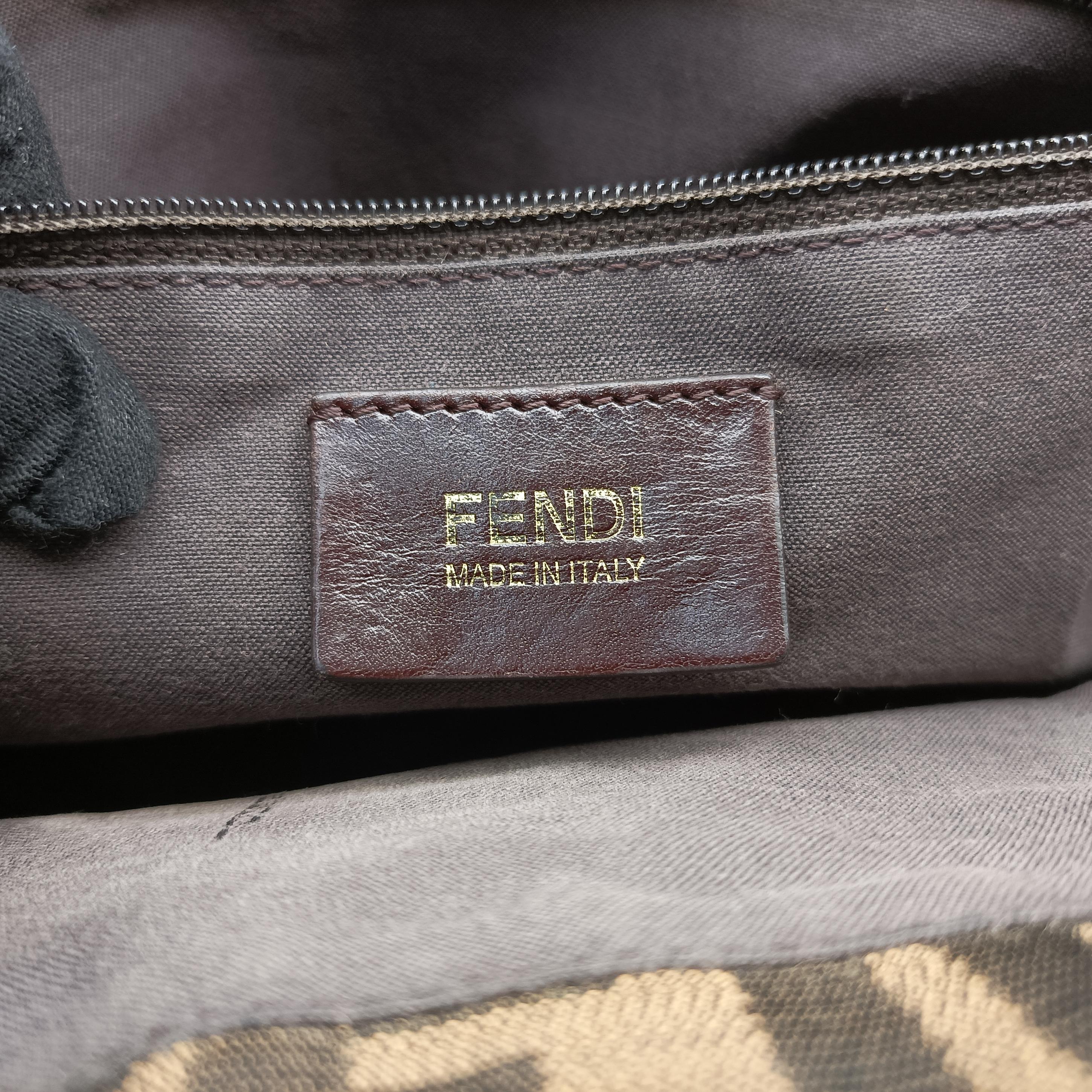 Pre-owned Fendi Mia Flap Brown Jacquard 8BT163 shoulderbag | stylenewstar