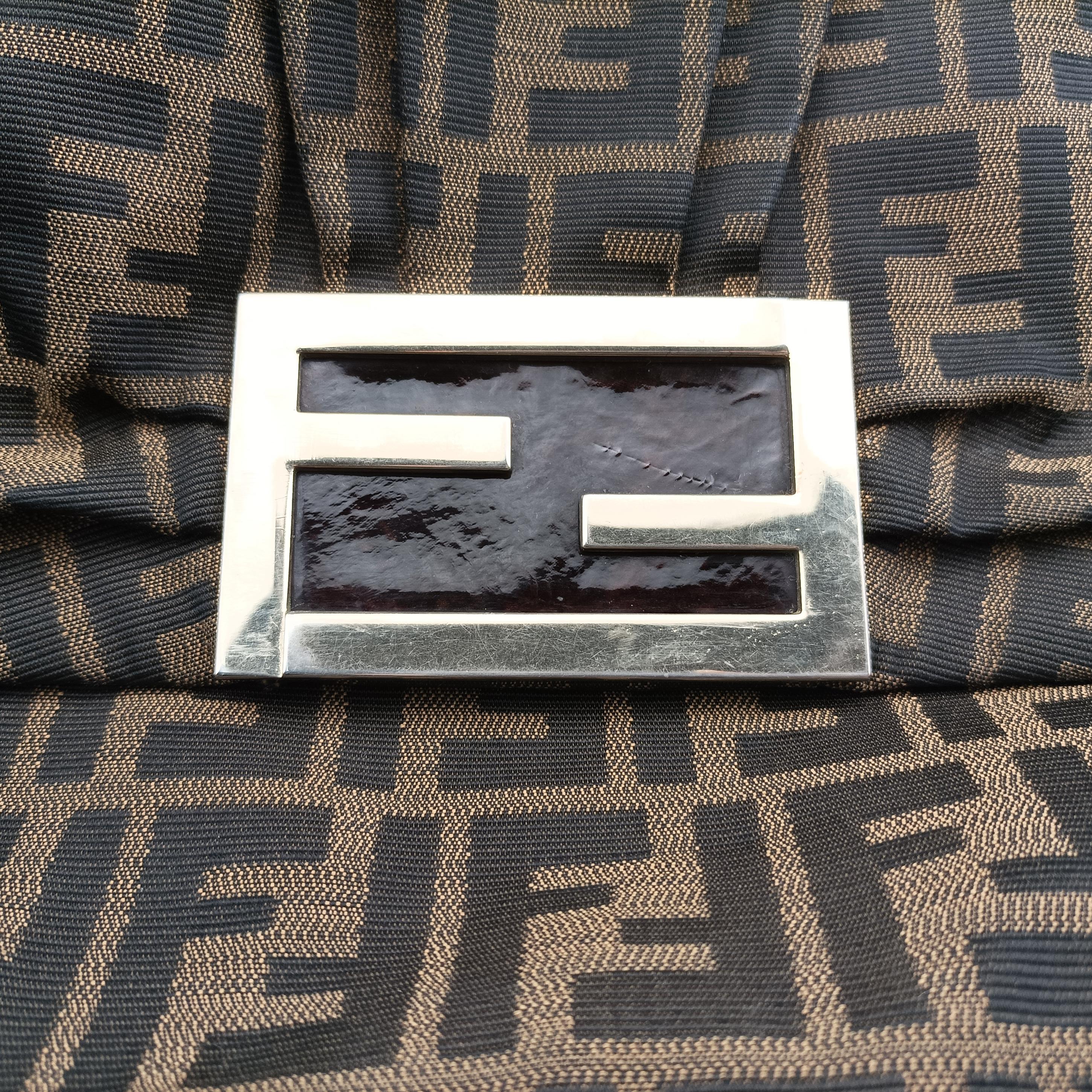 Pre-owned Fendi Mia Flap Brown Jacquard 8BT163 shoulderbag | stylenewstar