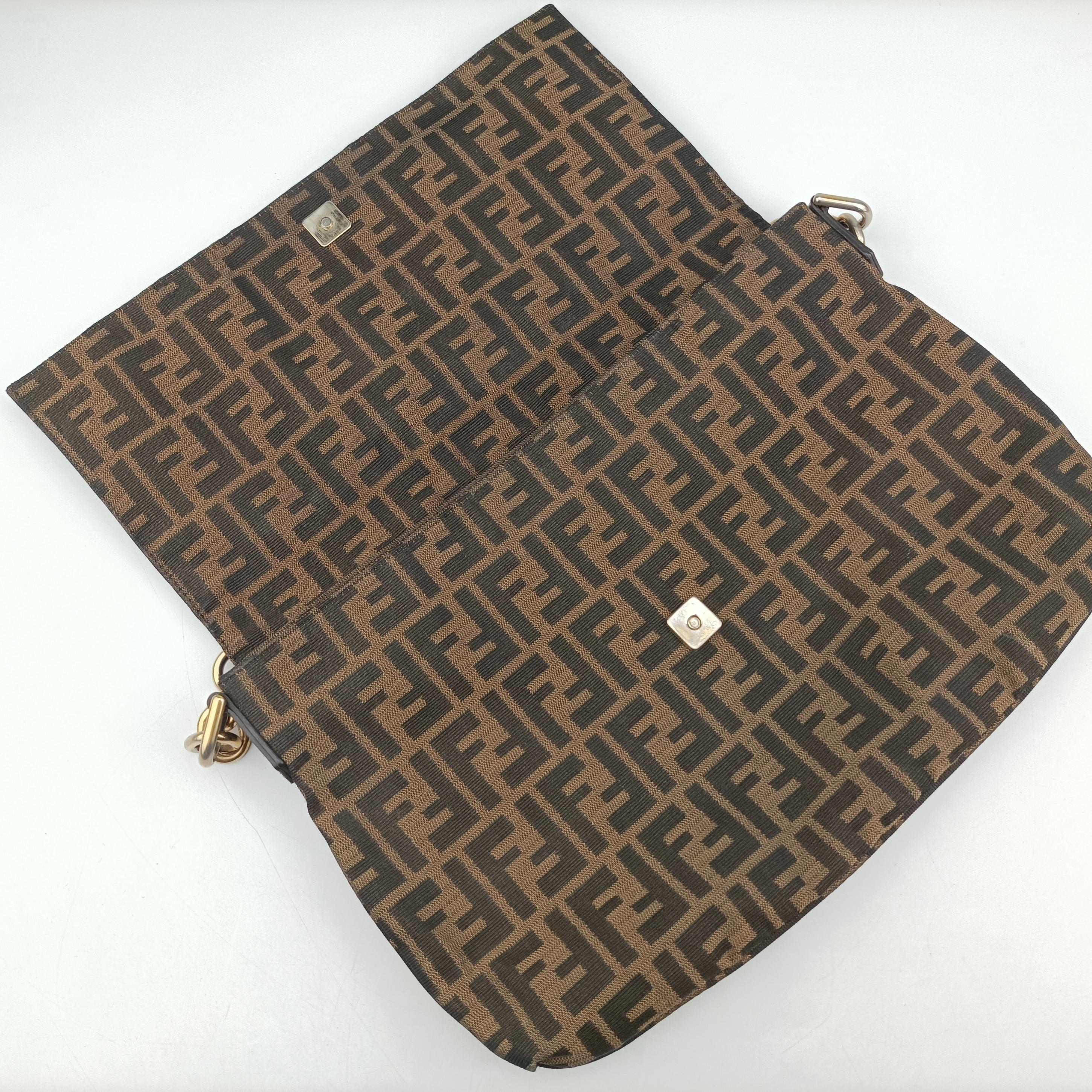 Pre-owned Fendi Mia Flap Brown Jacquard 8BT163 shoulderbag | stylenewstar