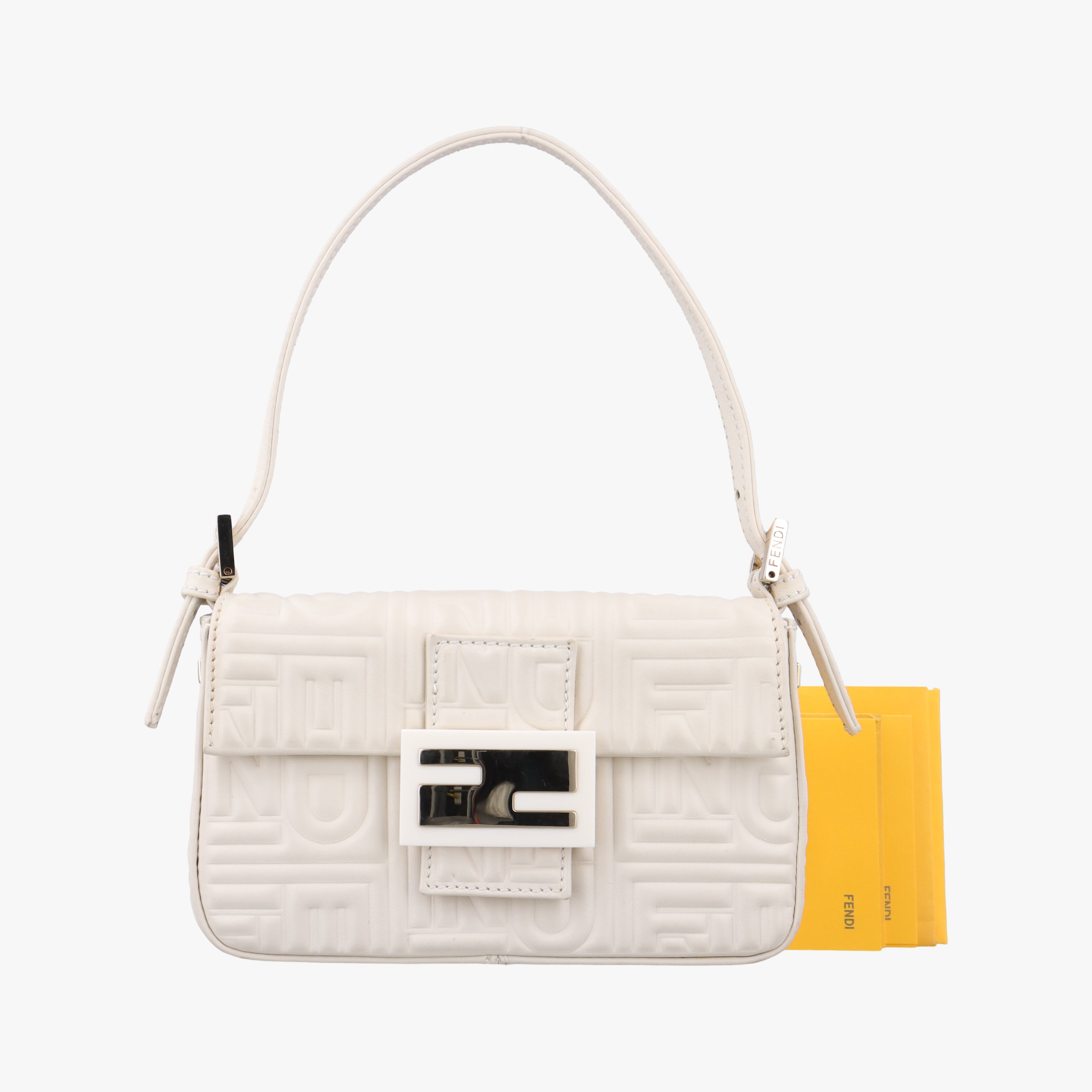 Pre-owned Fendi BAGUETTE White Leather 8BK060 shoulderbag | stylenewstar