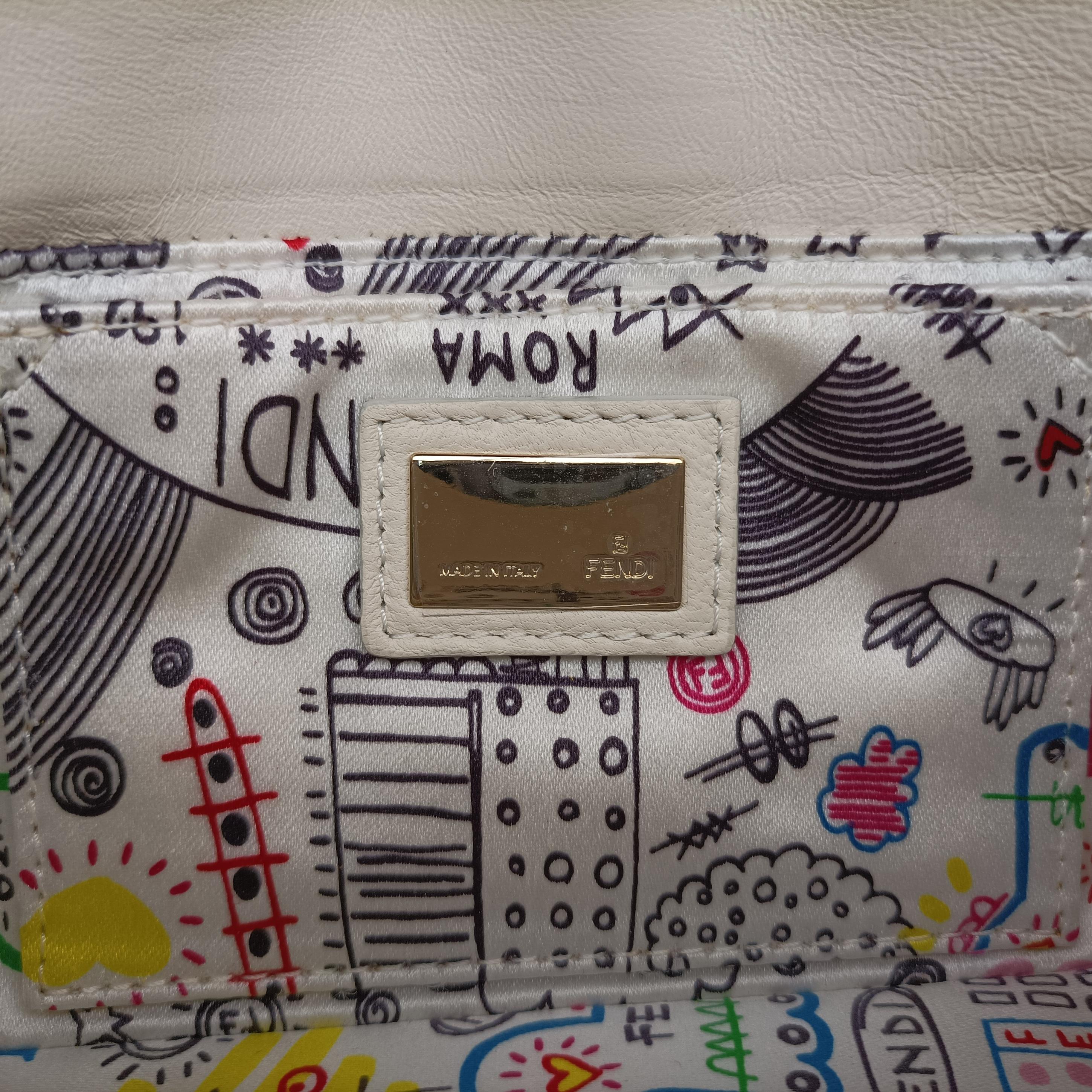 Pre-owned Fendi BAGUETTE White Leather 8BK060 shoulderbag | stylenewstar