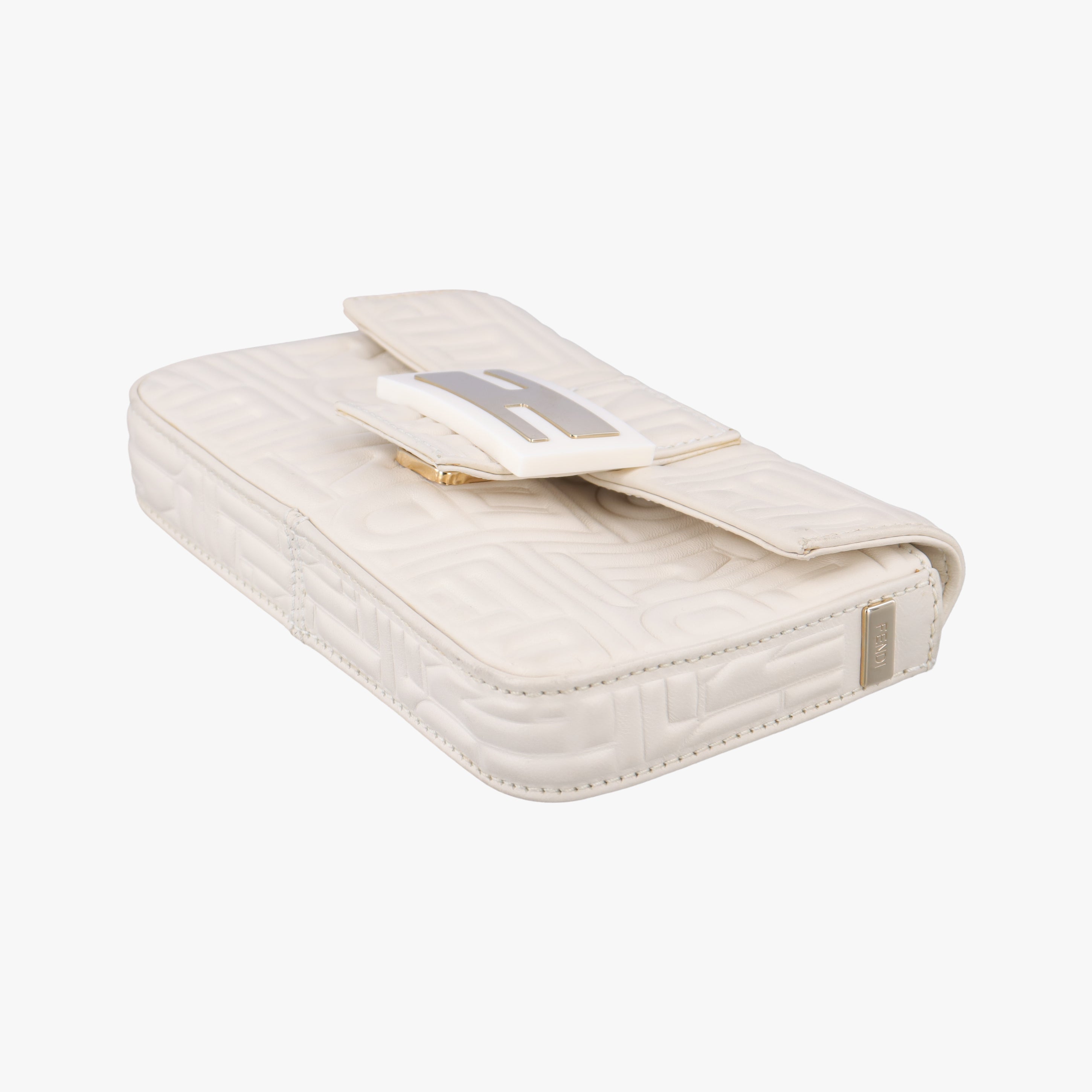 Pre-owned Fendi BAGUETTE White Leather 8BK060 shoulderbag | stylenewstar