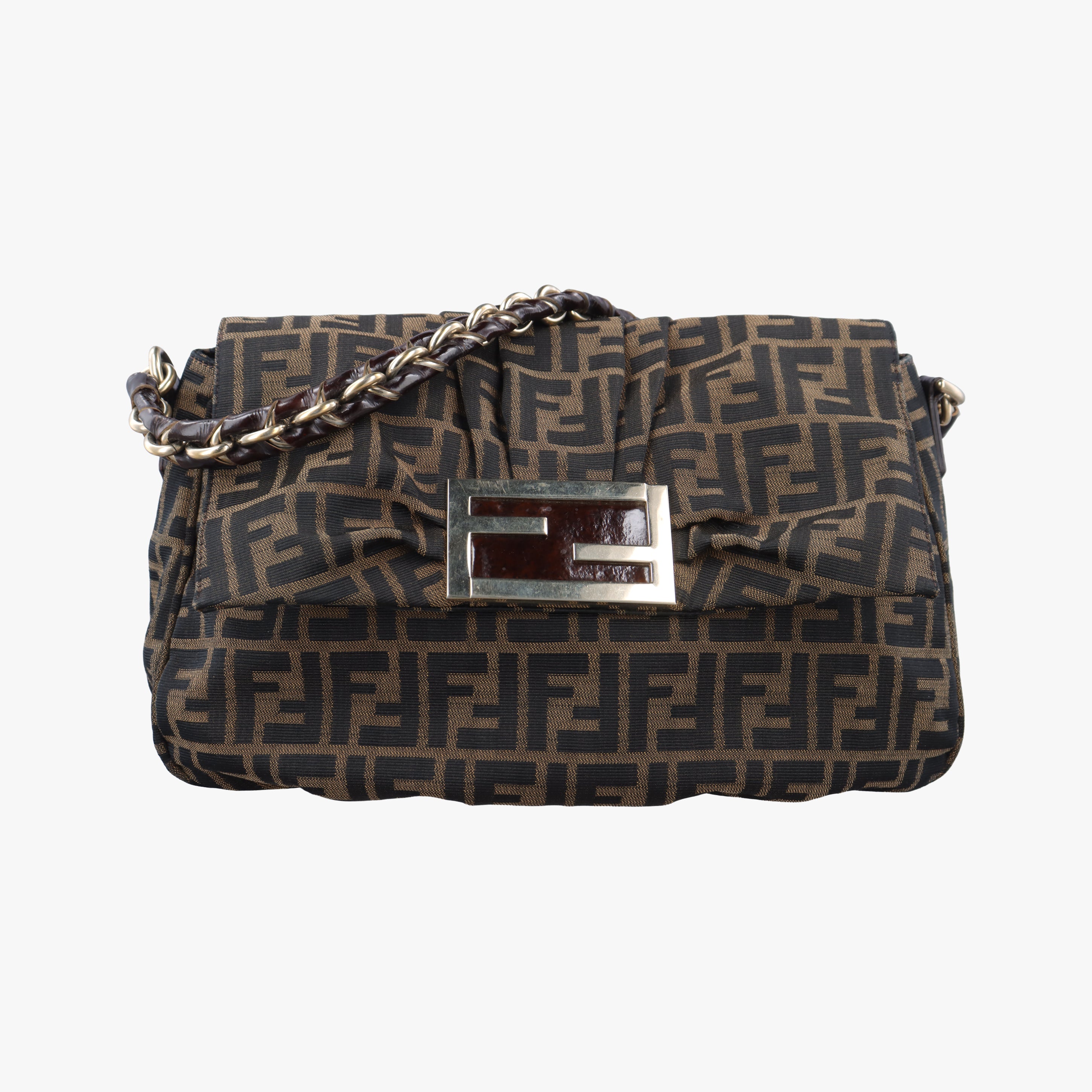 Vintage Fendi Mia Flap Brown Jacquard 8BR614 shoulderbag | stylenewstar