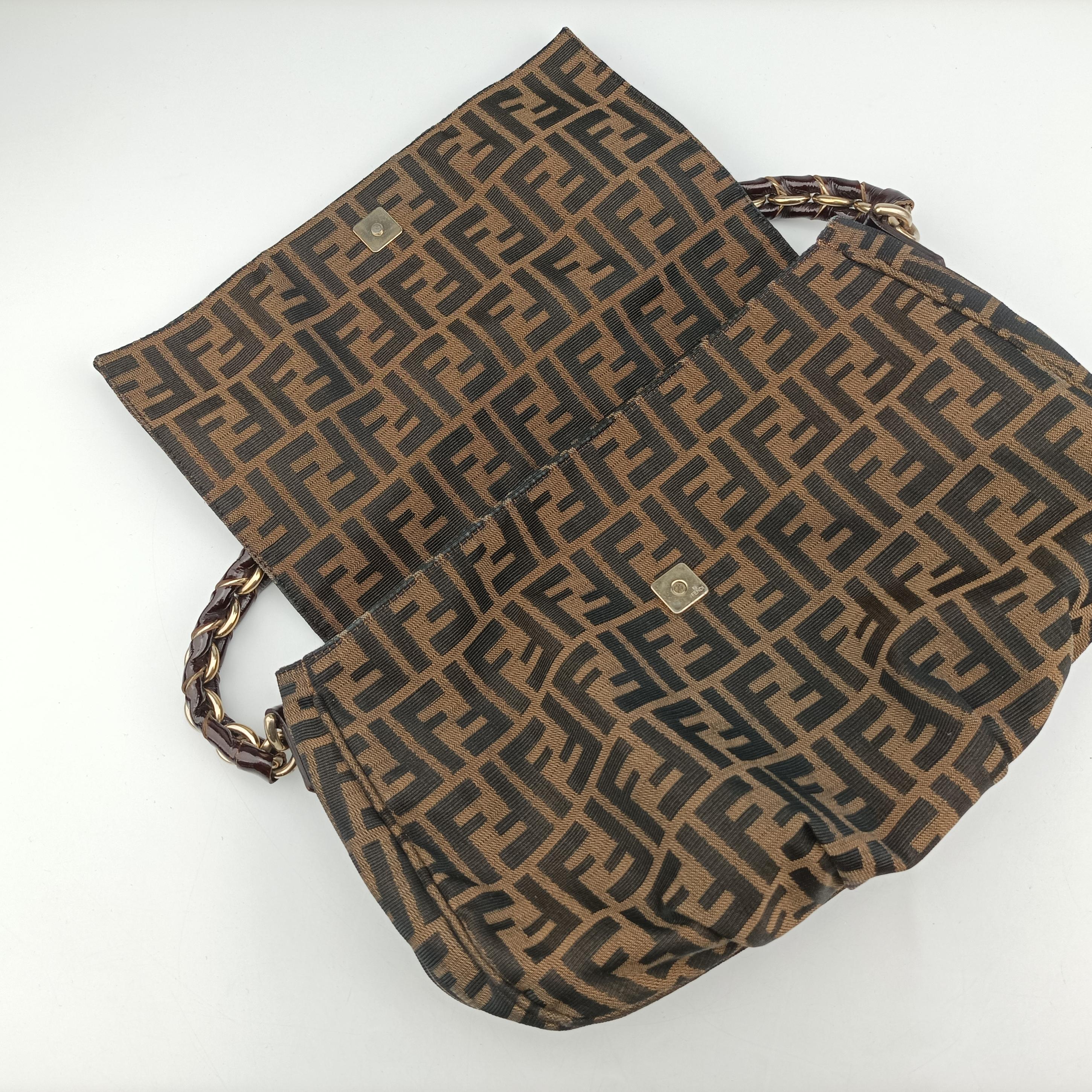Vintage Fendi Mia Flap Brown Jacquard 8BR614 shoulderbag | stylenewstar
