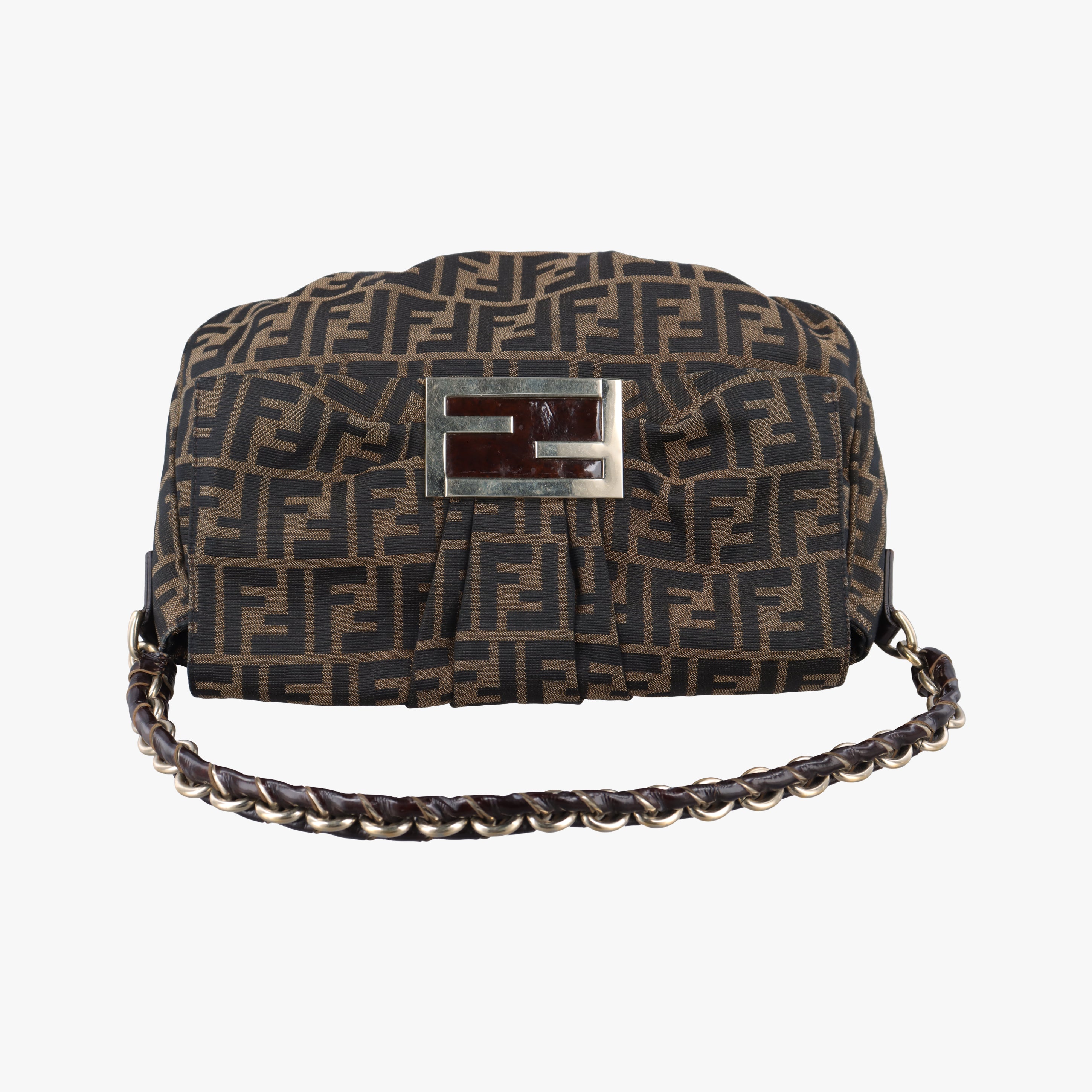 Vintage Fendi Mia Flap Brown Jacquard 8BR614 shoulderbag | stylenewstar