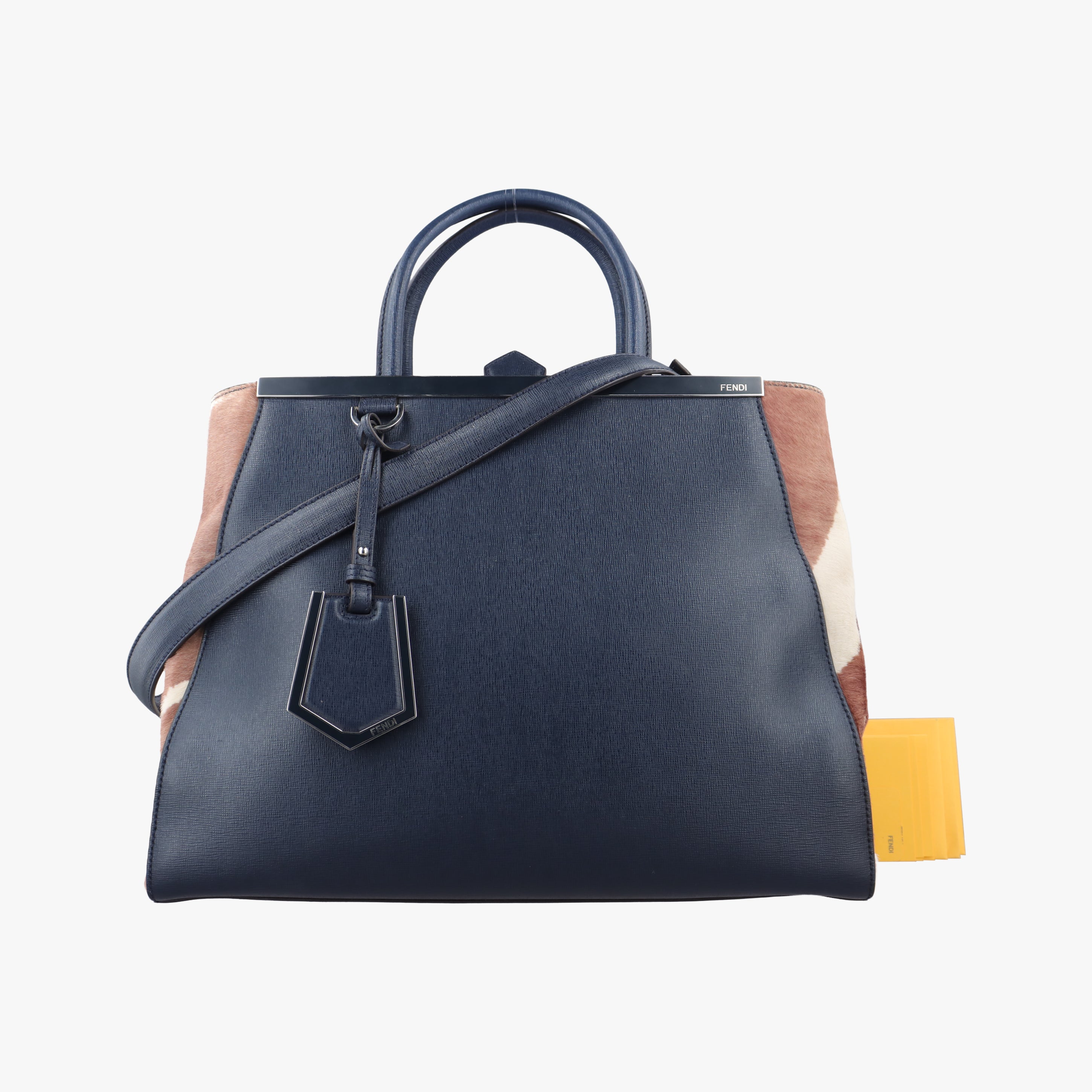 Pre-owned Fendi 2 JOURS Navy×Multicolour Leather x ponyhair 8BH250 shoulderbag | stylenewstar
