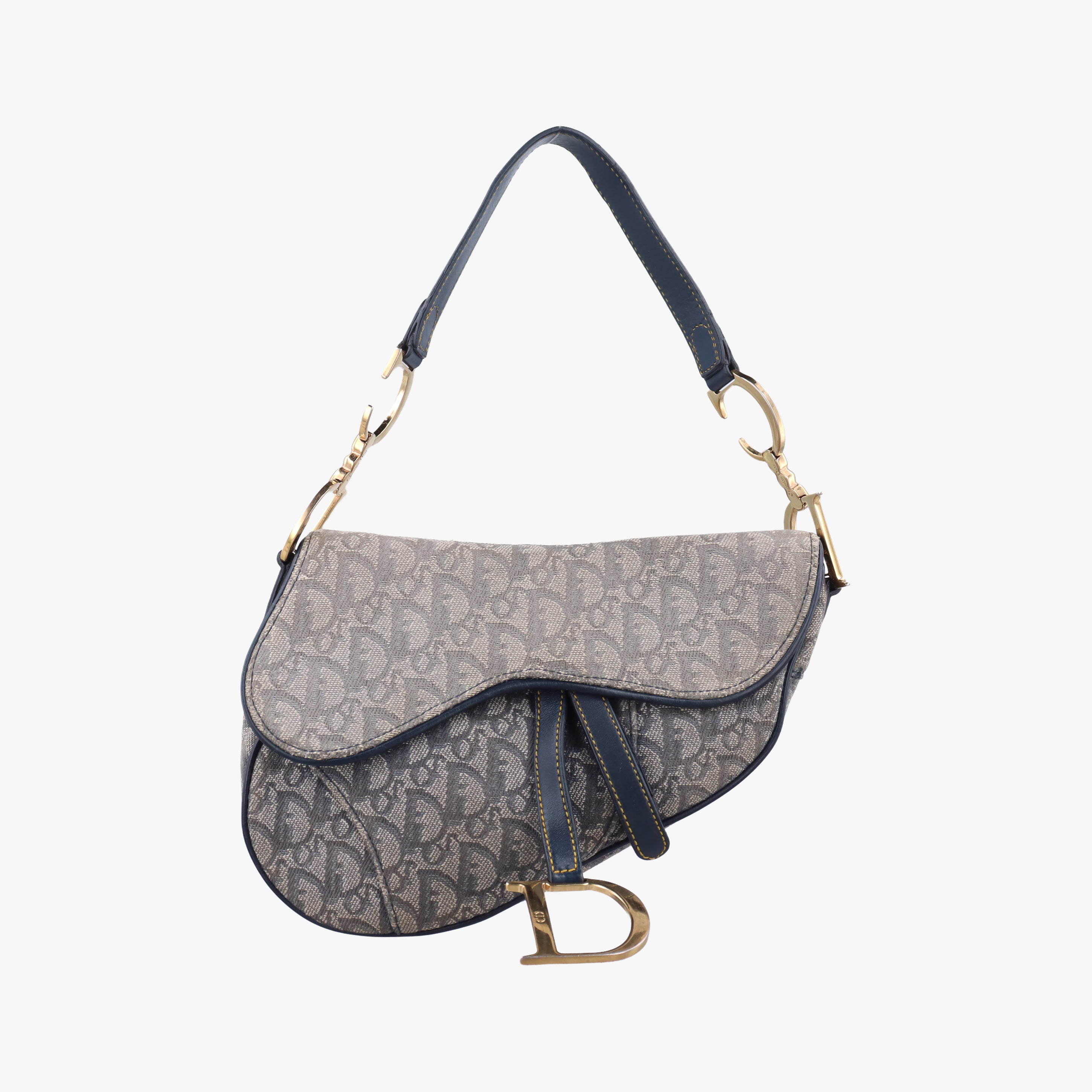 Pre-owned Christian Dior Saddle Navy Leather x Canvas  shoulderbag | stylenewstar
