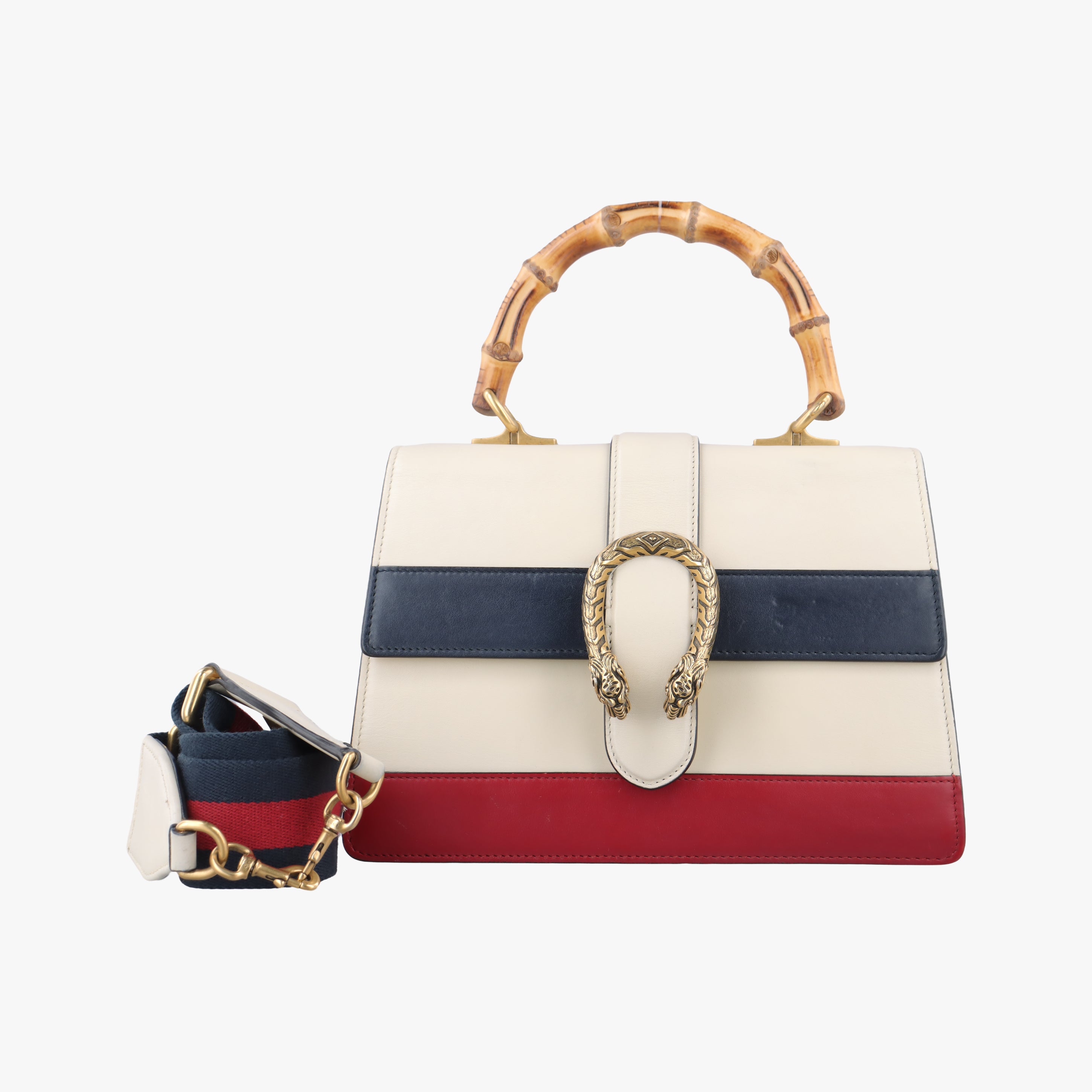 Pre-owned Gucci Dionysus White x navy x red Leather 448075 shoulderbag | stylenewstar