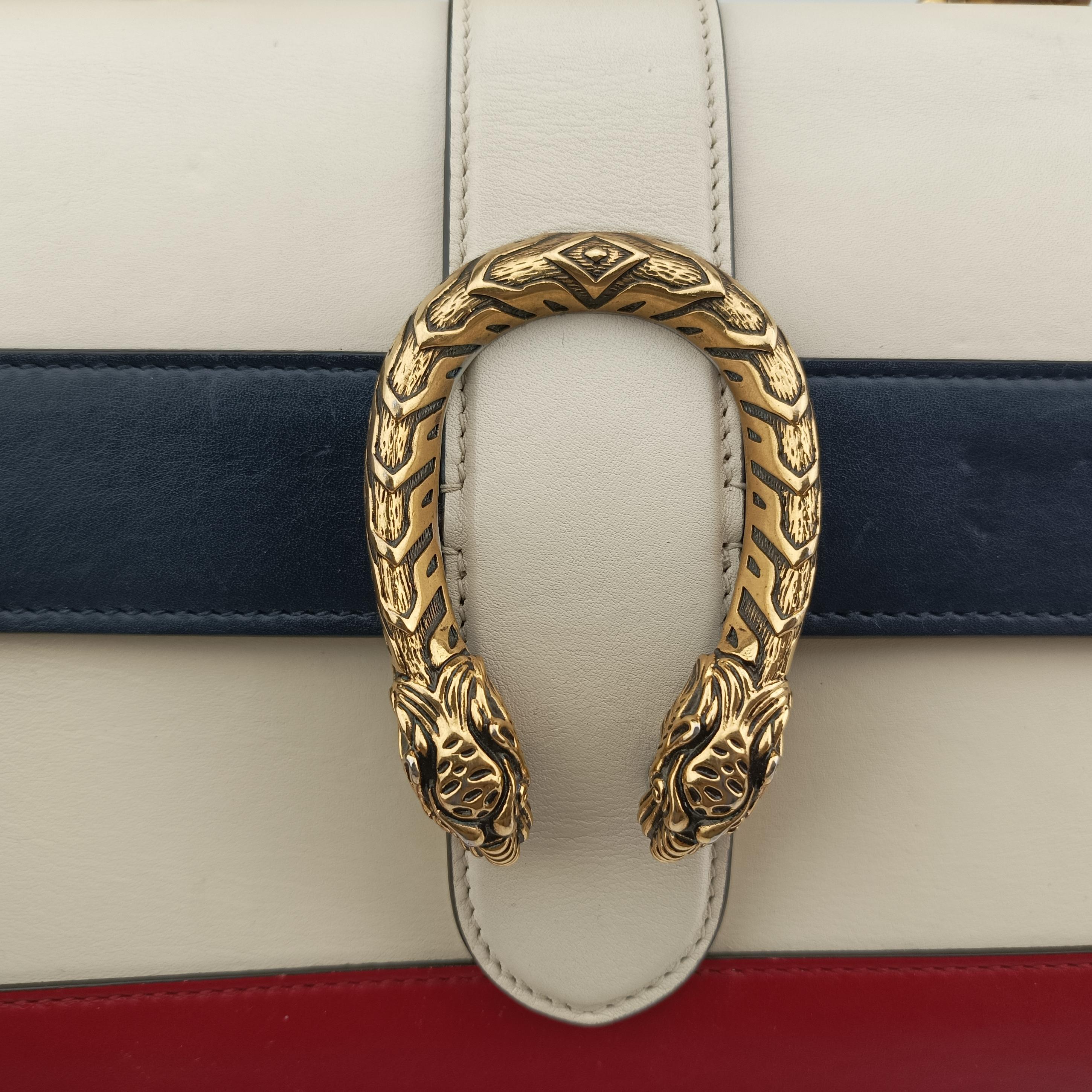 Pre-owned Gucci Dionysus White x navy x red Leather 448075 shoulderbag | stylenewstar