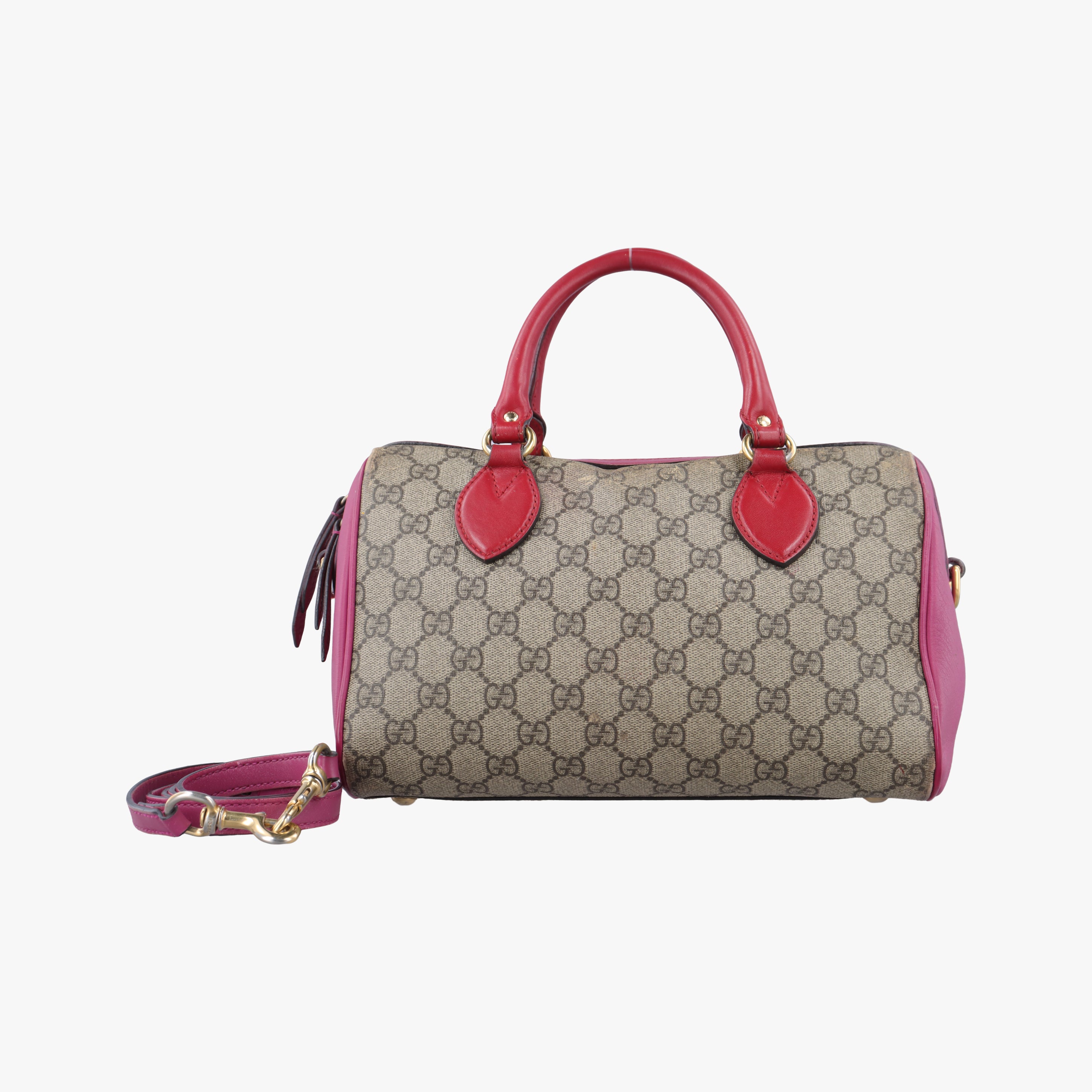 Secondhand Gucci GG SUPREME beige×red×pink PVC coated canvas x leather 409529 shoulderbag | stylenewstar