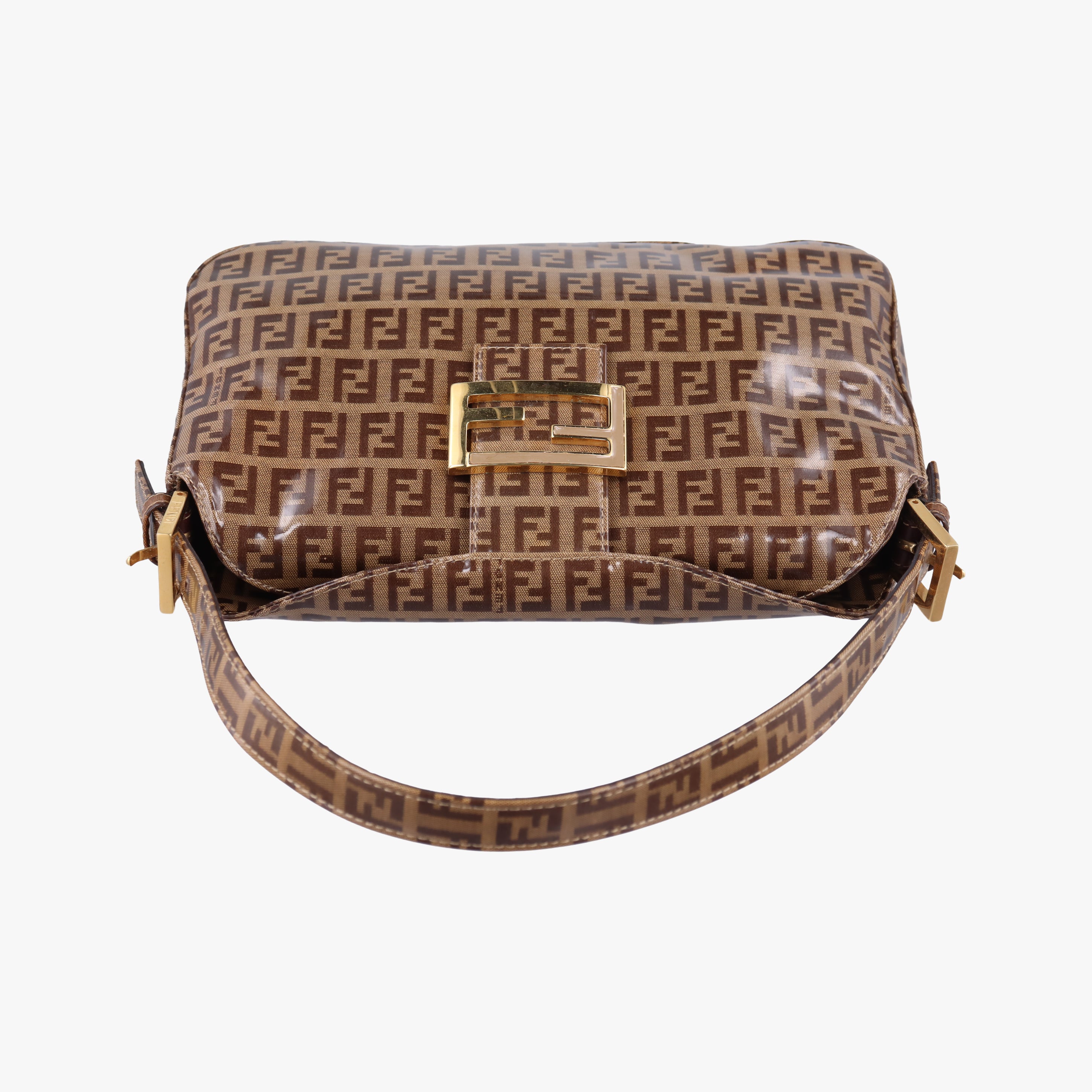 Pre-owned Fendi Mamma Baguette Brown Patent 26725 shoulderbag | stylenewstar