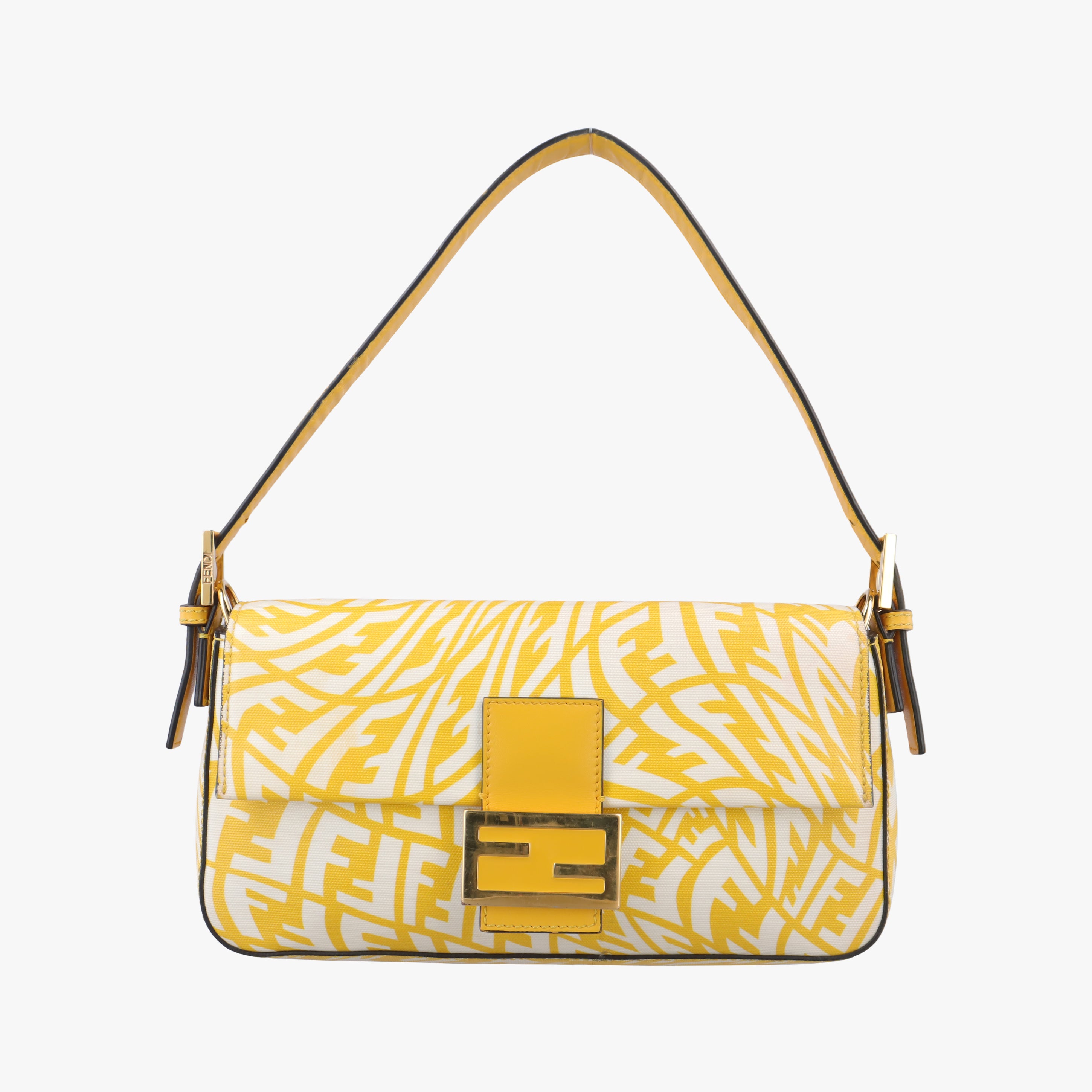 Pre-owned Fendi BAGUETTE Yellow×White PVC coated canvas 8BR792 handbag | stylenewstar