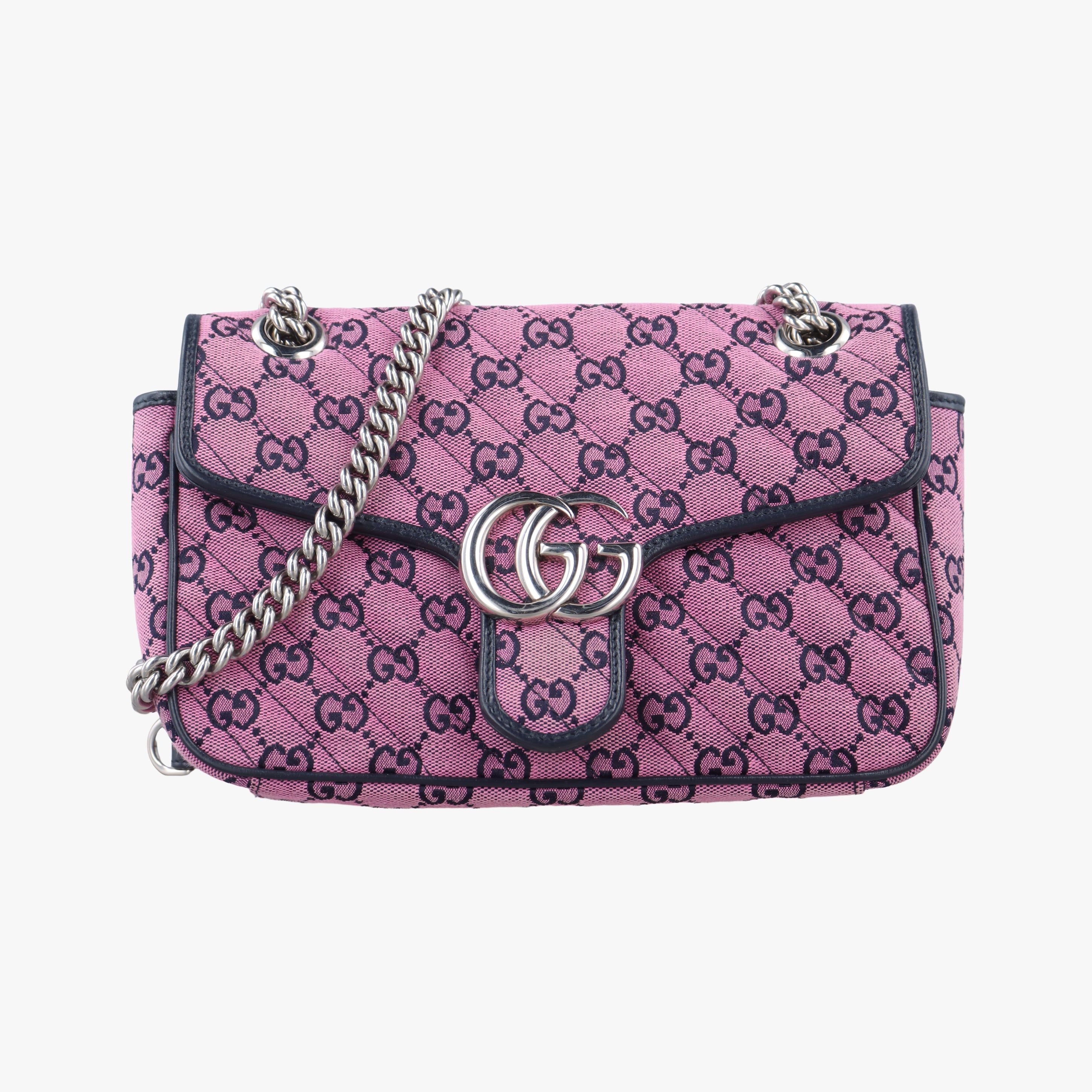 Pre-owned Gucci GG Marmont Pink × Black Canvas 443497 shoulderbag | stylenewstar