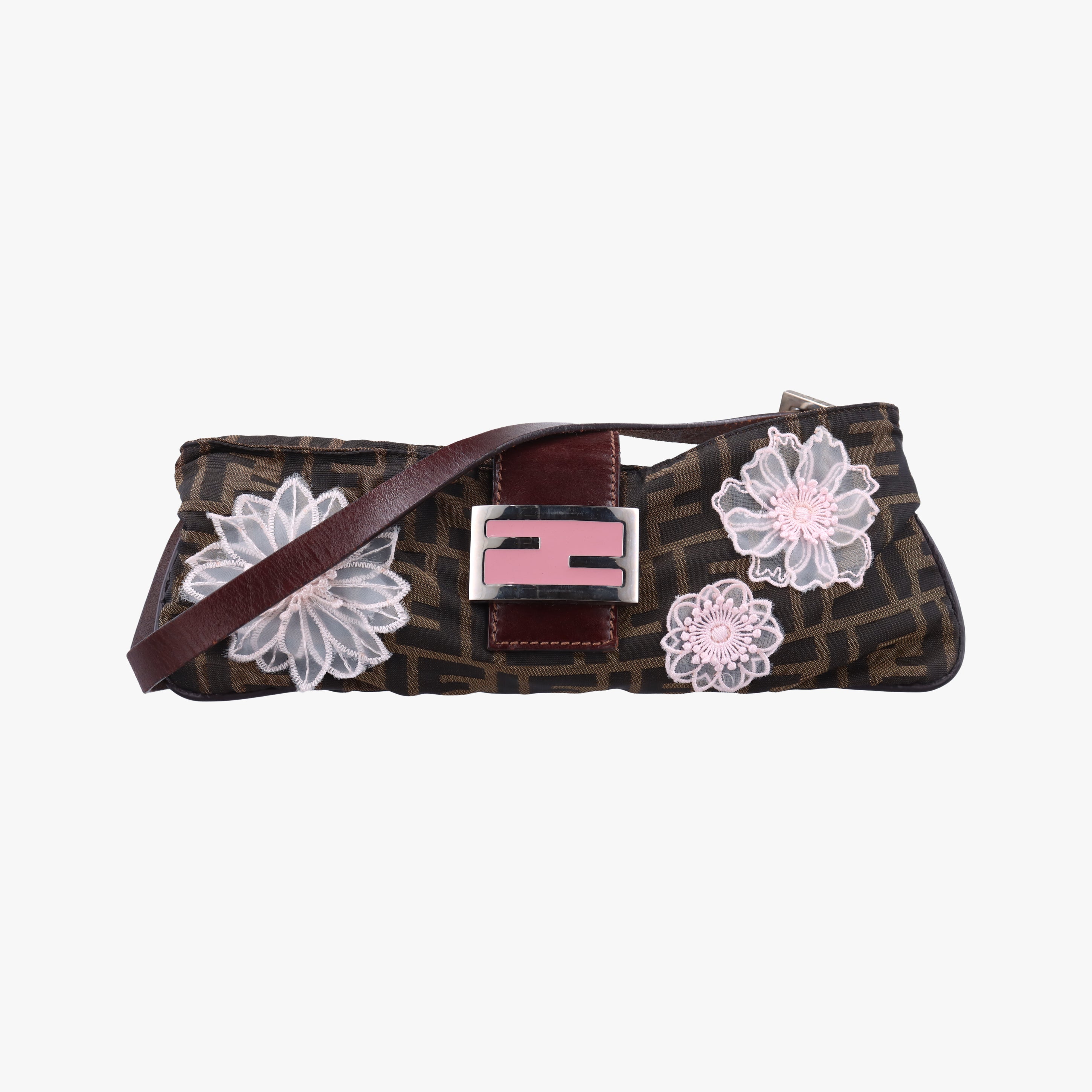 Pre-owned Fendi Zucca Mamma Baguette Brown Canvas x Leather 26685 shoulderbag | stylenewstar