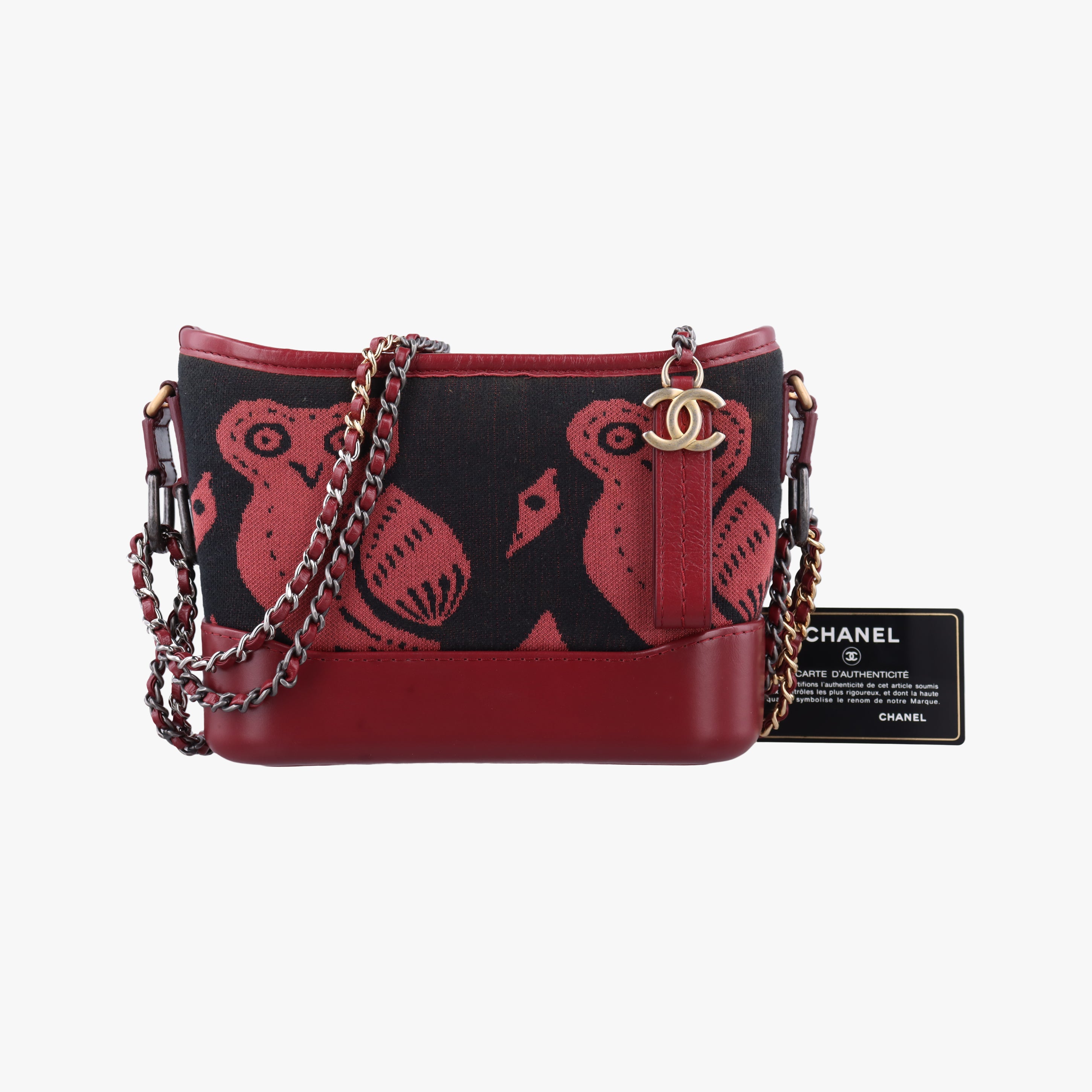 Pre-owned Chanel GABRIELLE print Red×black Fabric ×leather A91810 shoulderbag | stylenewstar
