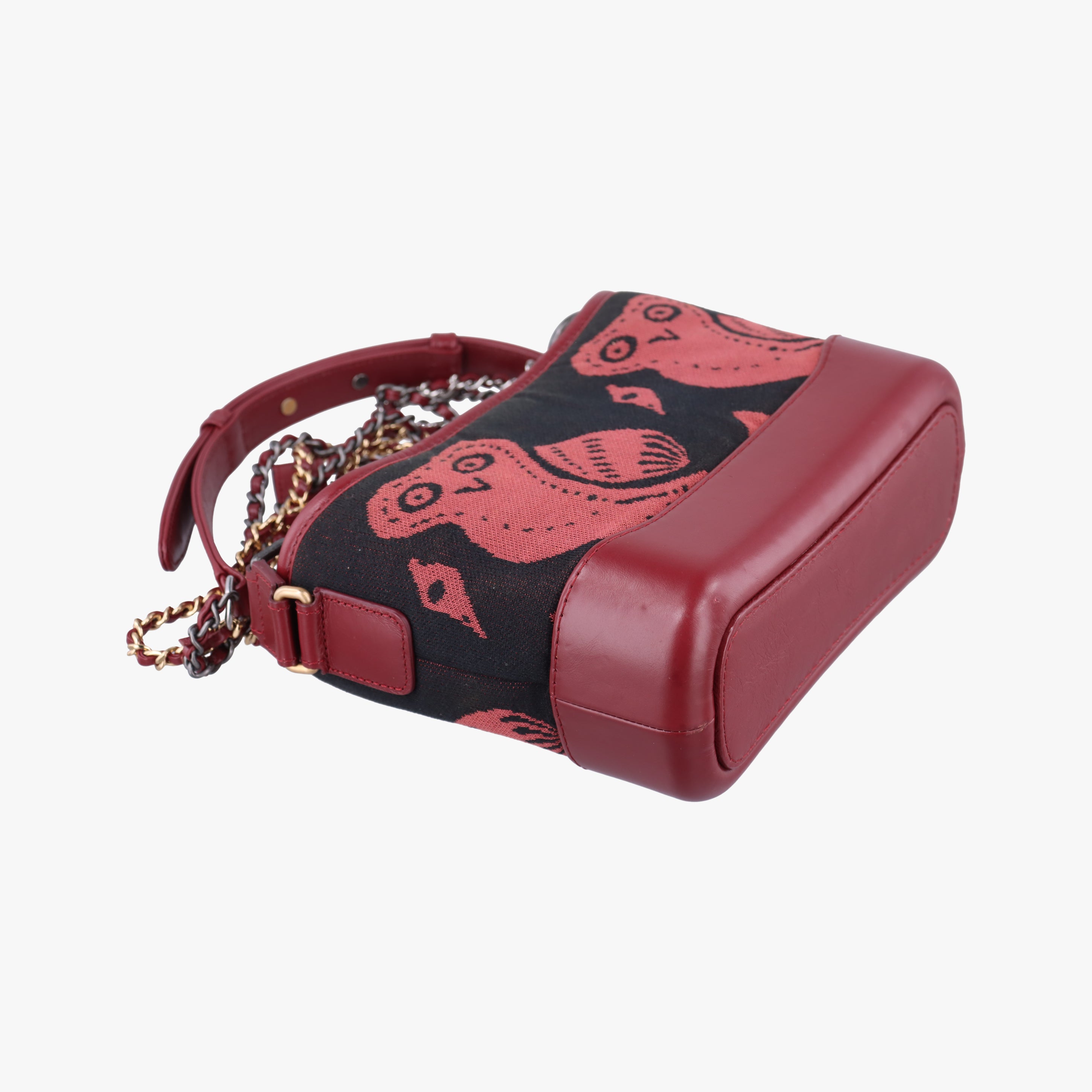 Pre-owned Chanel GABRIELLE print Red×black Fabric ×leather A91810 shoulderbag | stylenewstar