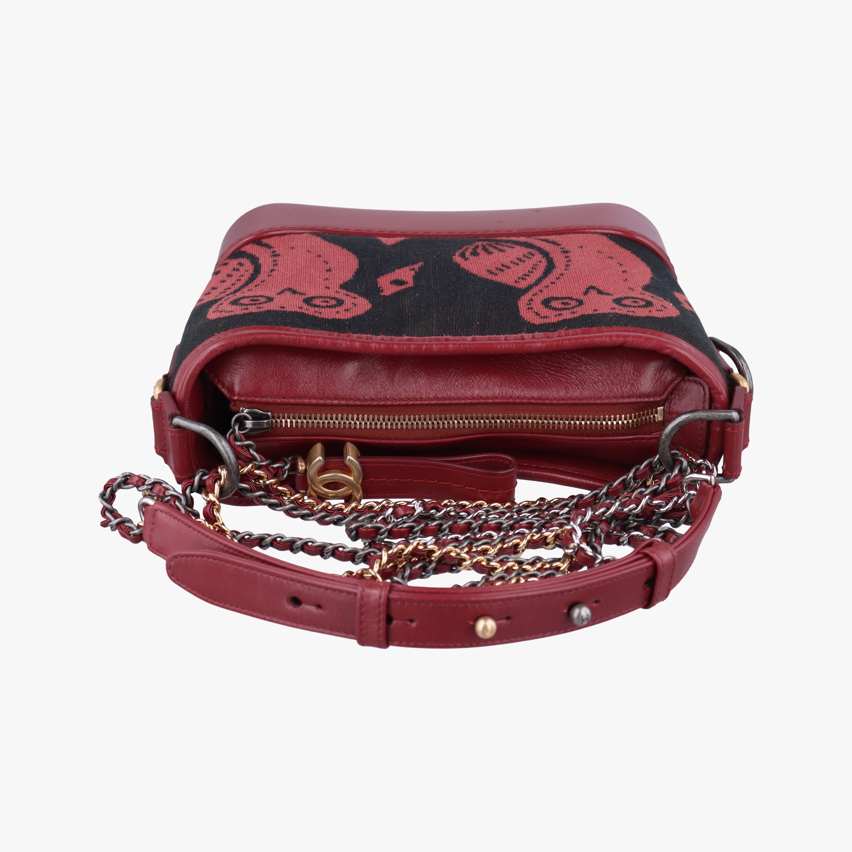 Pre-owned Chanel GABRIELLE print Red×black Fabric ×leather A91810 shoulderbag | stylenewstar