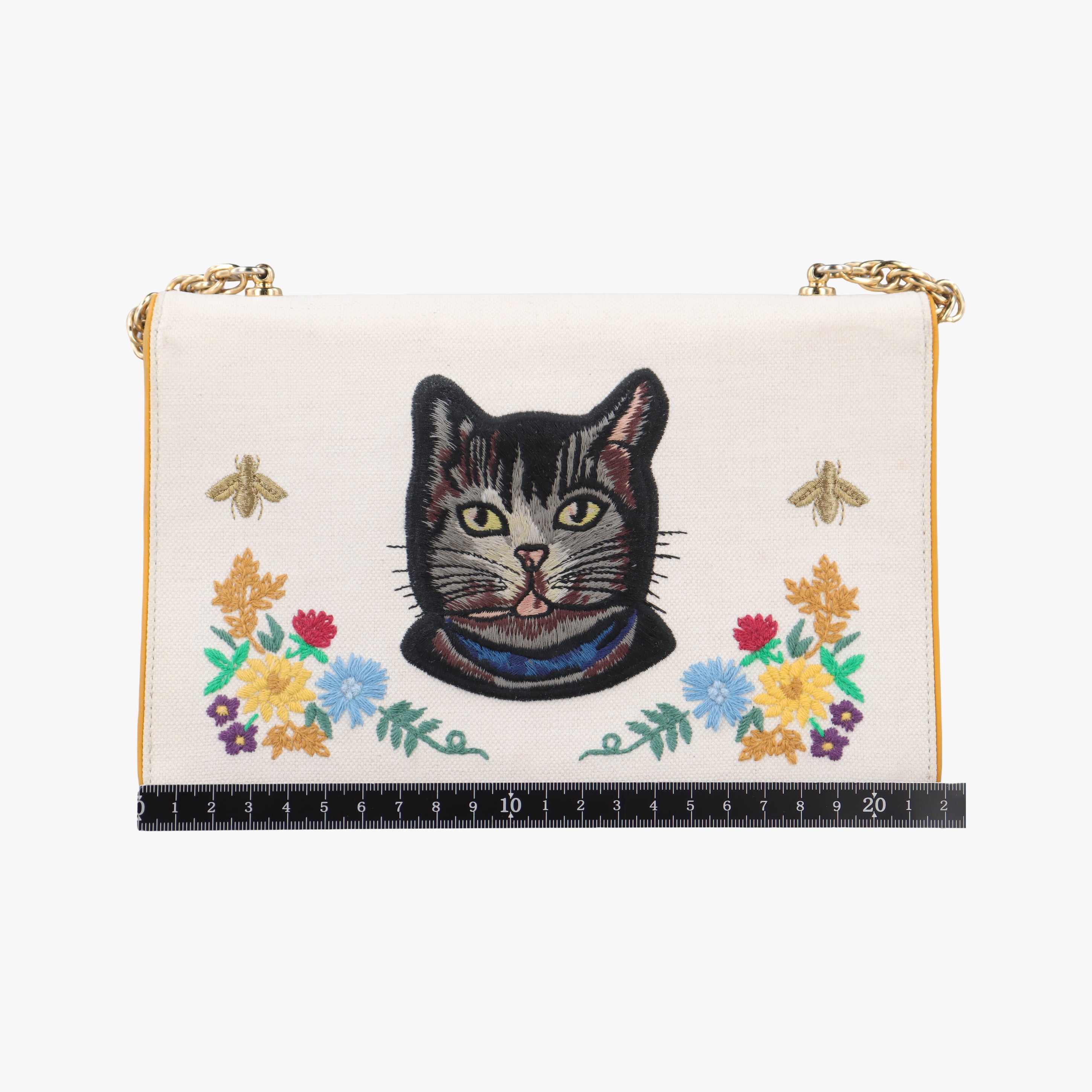 Pre-owned Gucci Cotton Linen Floral Cat White Canvas 499617 shoulderbag | stylenewstar
