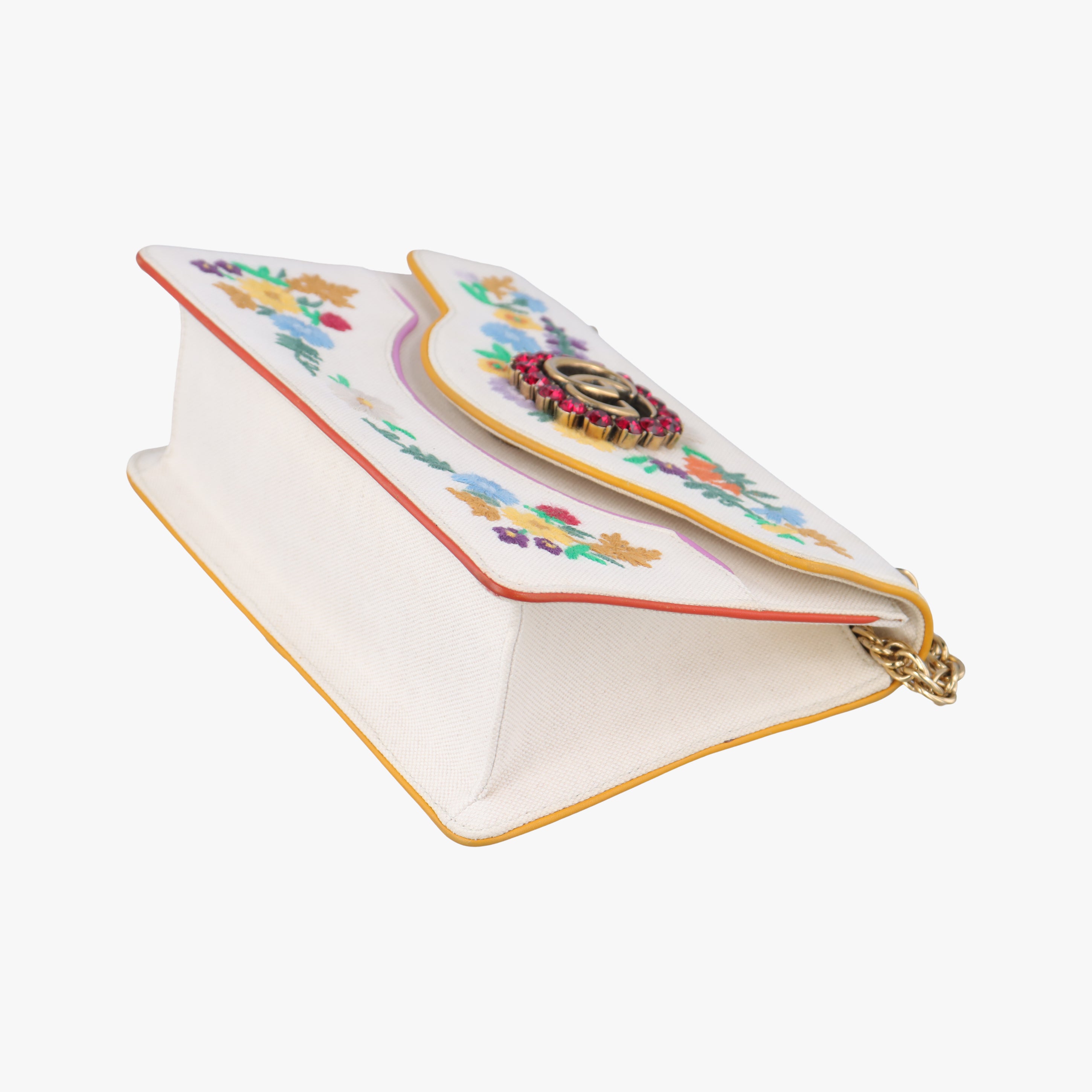 Pre-owned Gucci Cotton Linen Floral Cat White Canvas 499617 shoulderbag | stylenewstar