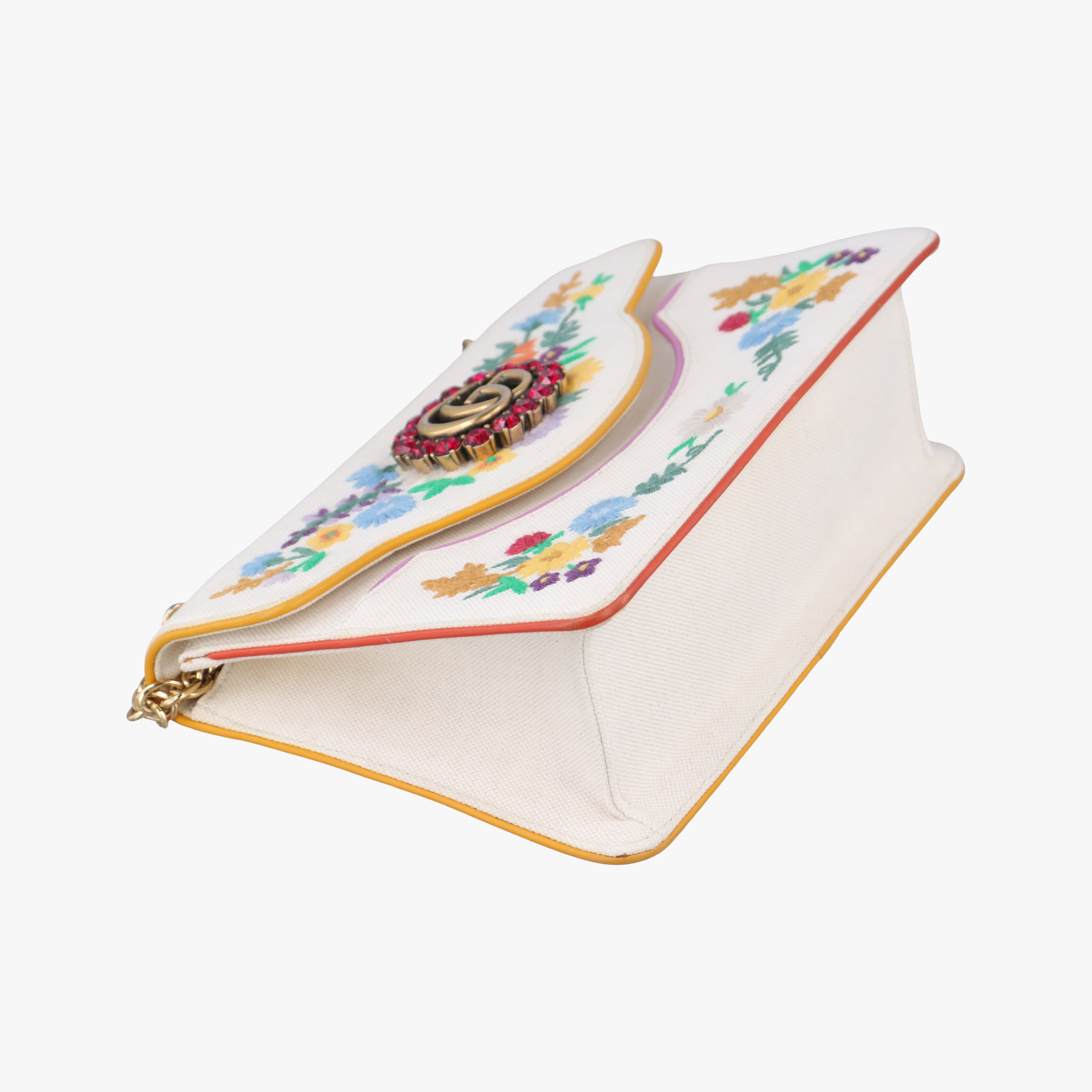 Pre-owned Gucci Cotton Linen Floral Cat White Canvas 499617 shoulderbag | stylenewstar