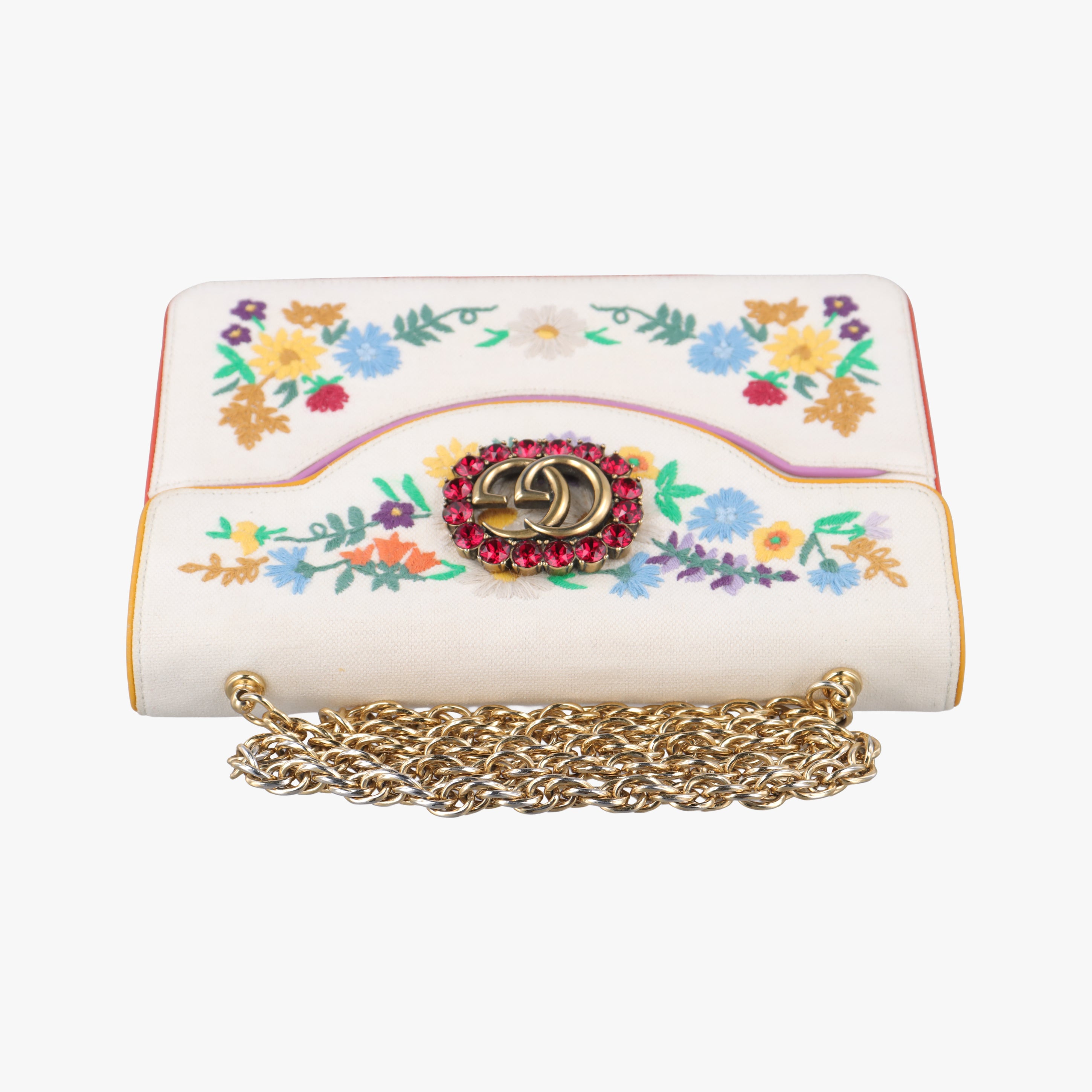 Pre-owned Gucci Cotton Linen Floral Cat White Canvas 499617 shoulderbag | stylenewstar