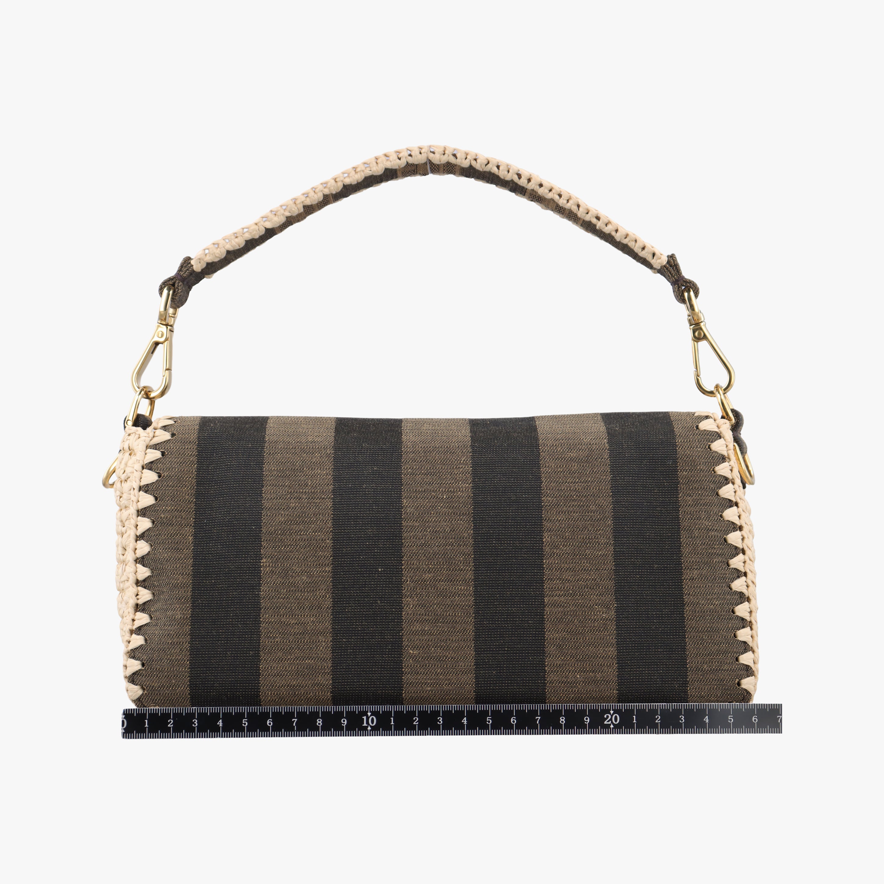 Pre-owned Fendi BAGUETTE Beige×Multicolour Canvas×Straw 8BR600 shoulderbag | stylenewstar